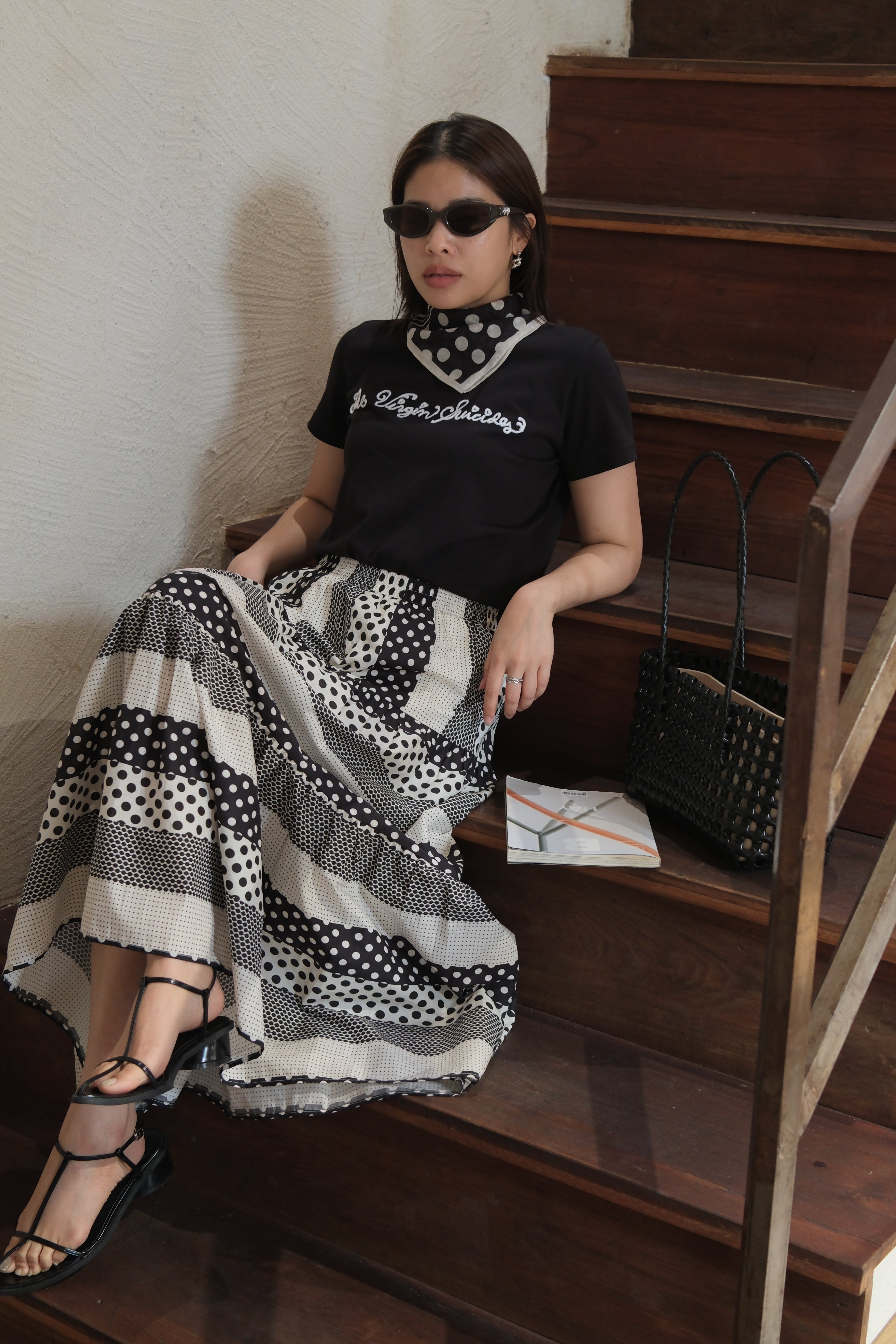 multi dotty maxi skirt