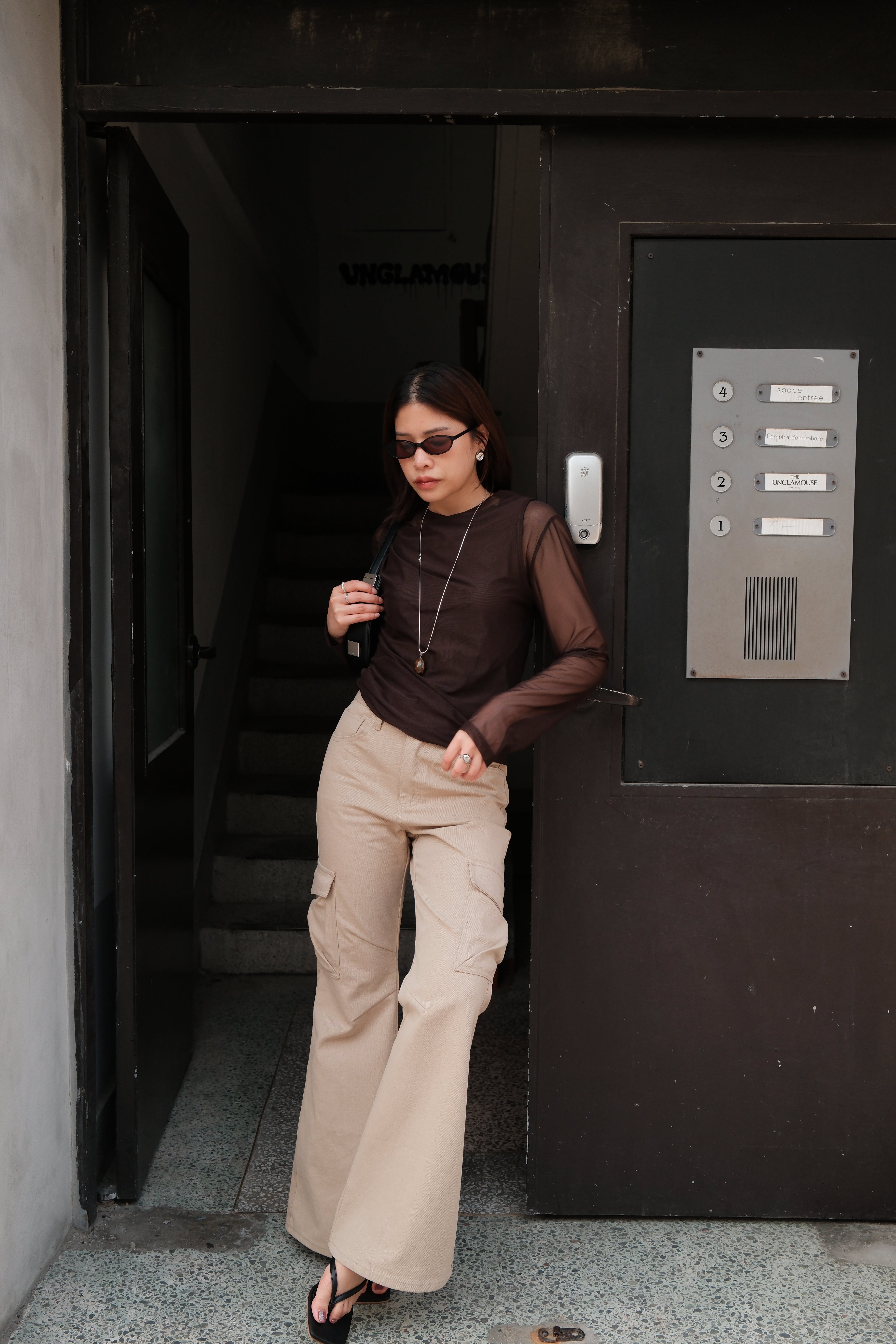 Mesh messy balloon blouse