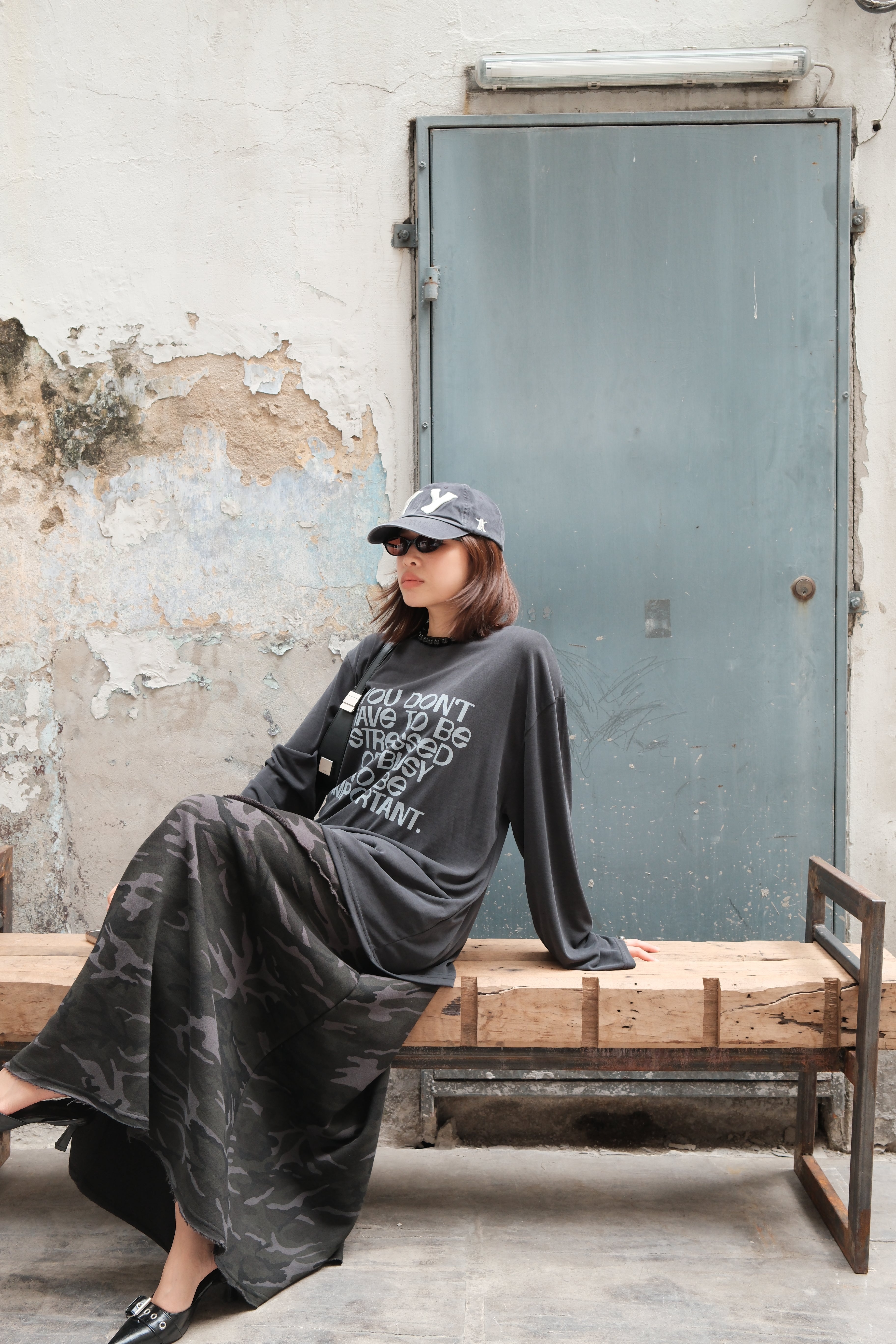 Elasticated waist camo maxi skirt