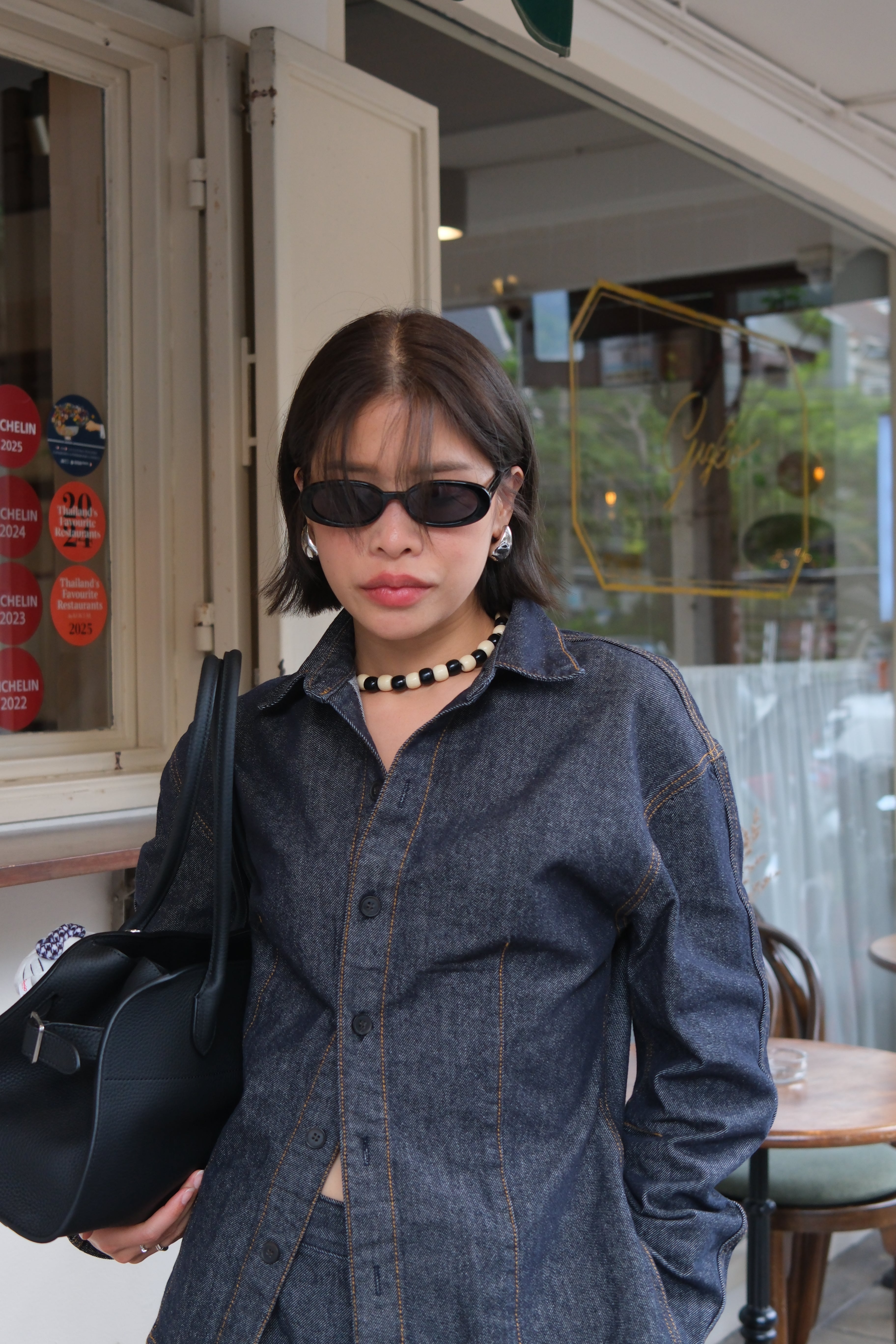 Lauren curve sleeve silhouette denim shirt