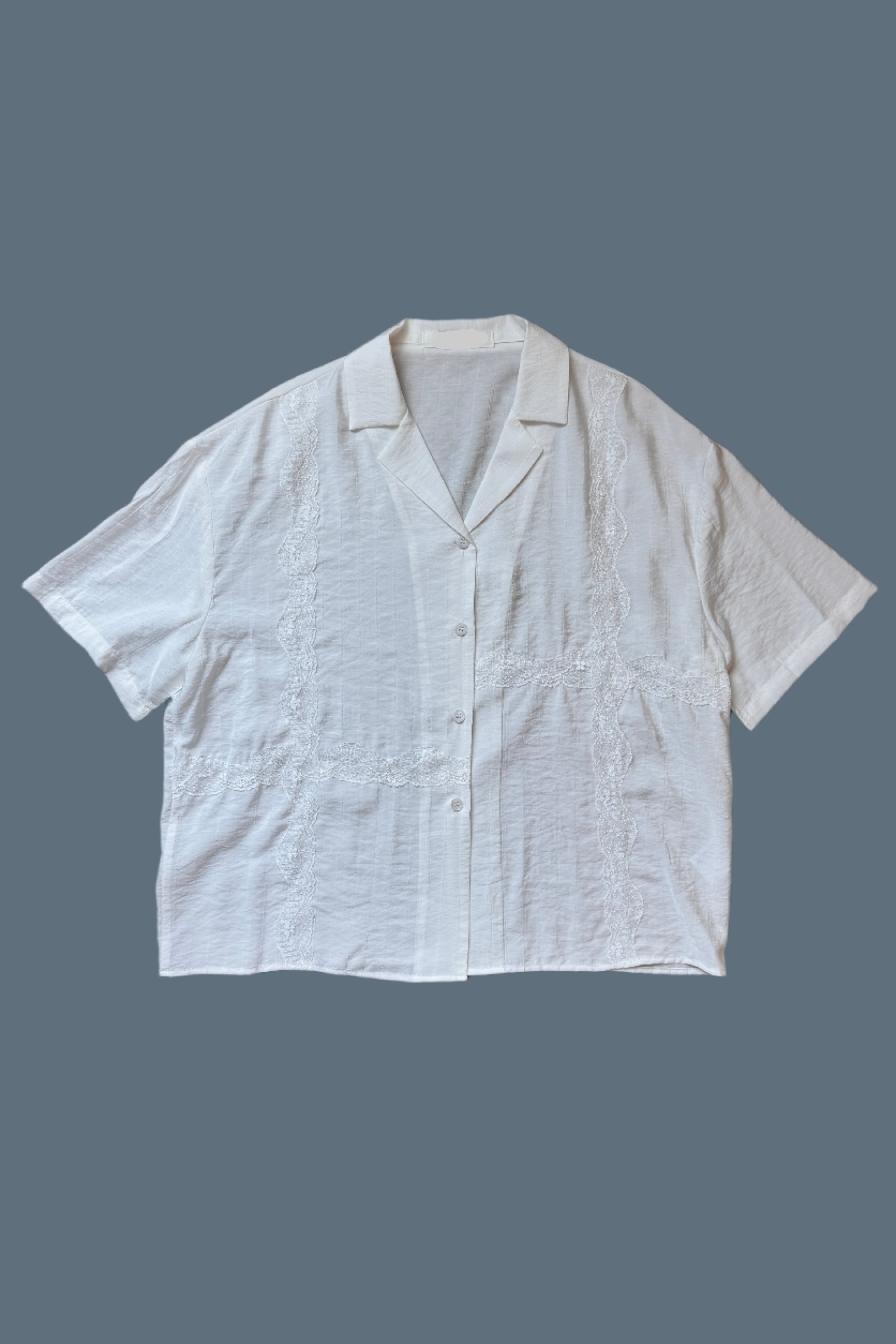 Lace satin open collar shirt