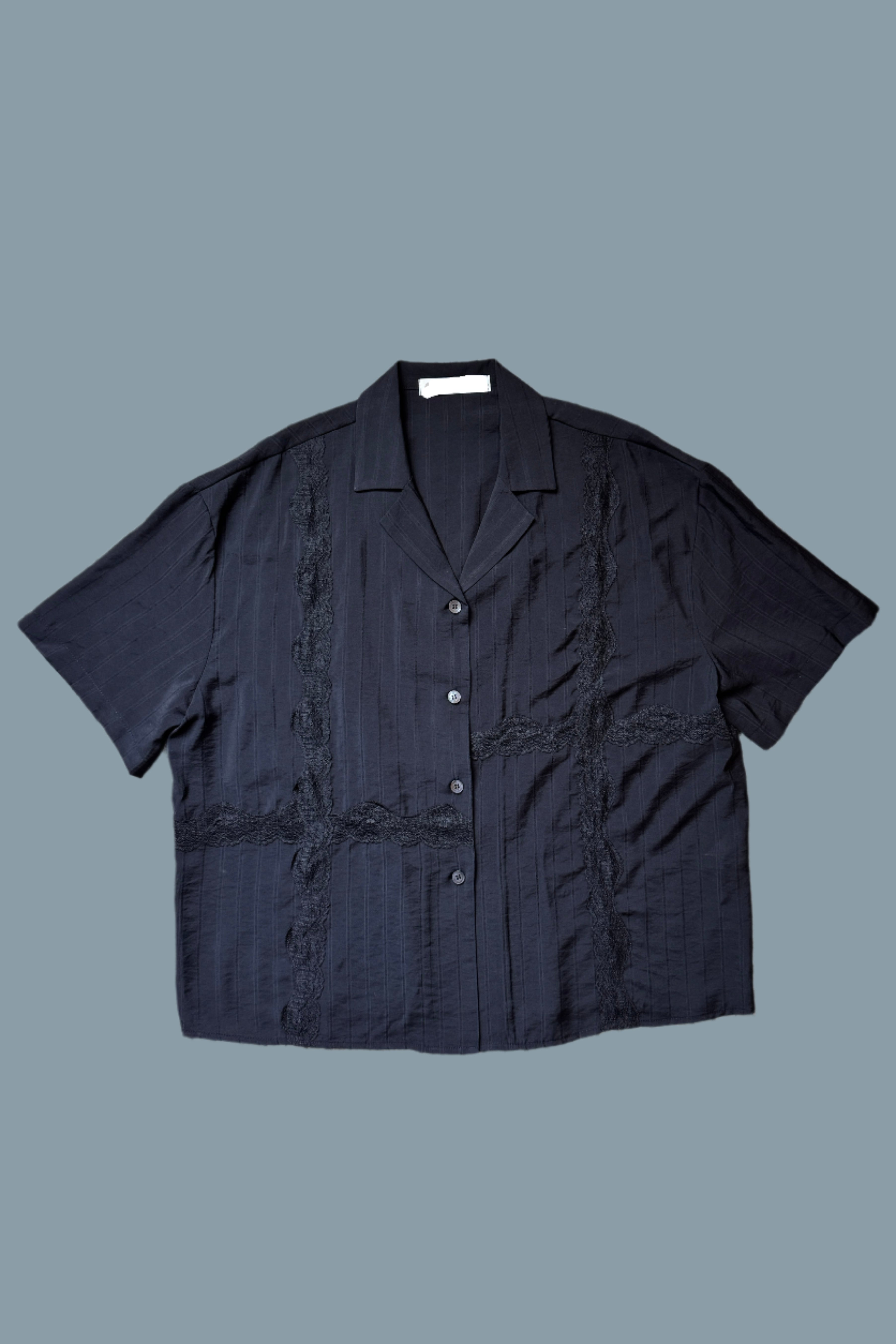 Lace satin open collar shirt