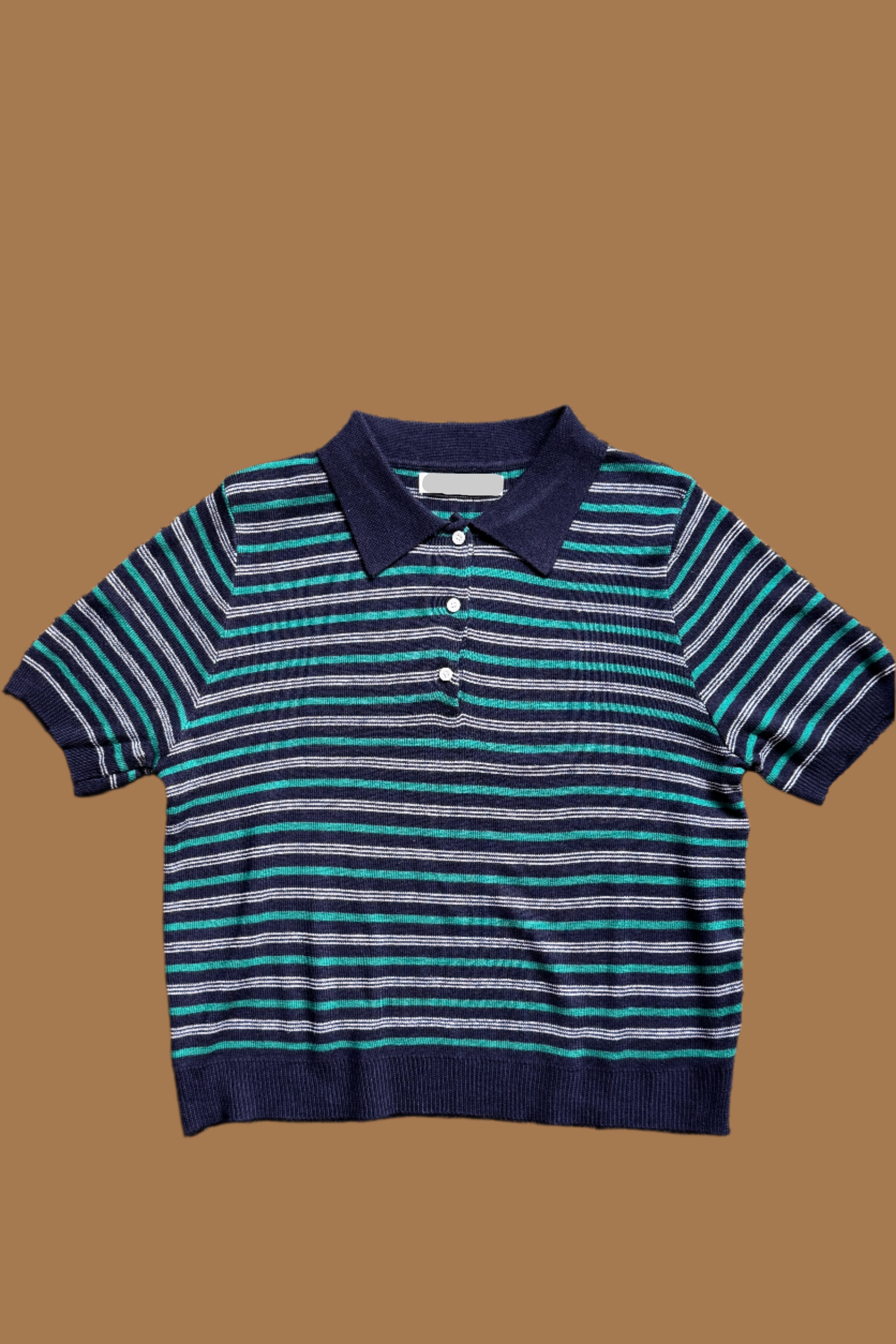 Multi stripe knit polo collar top