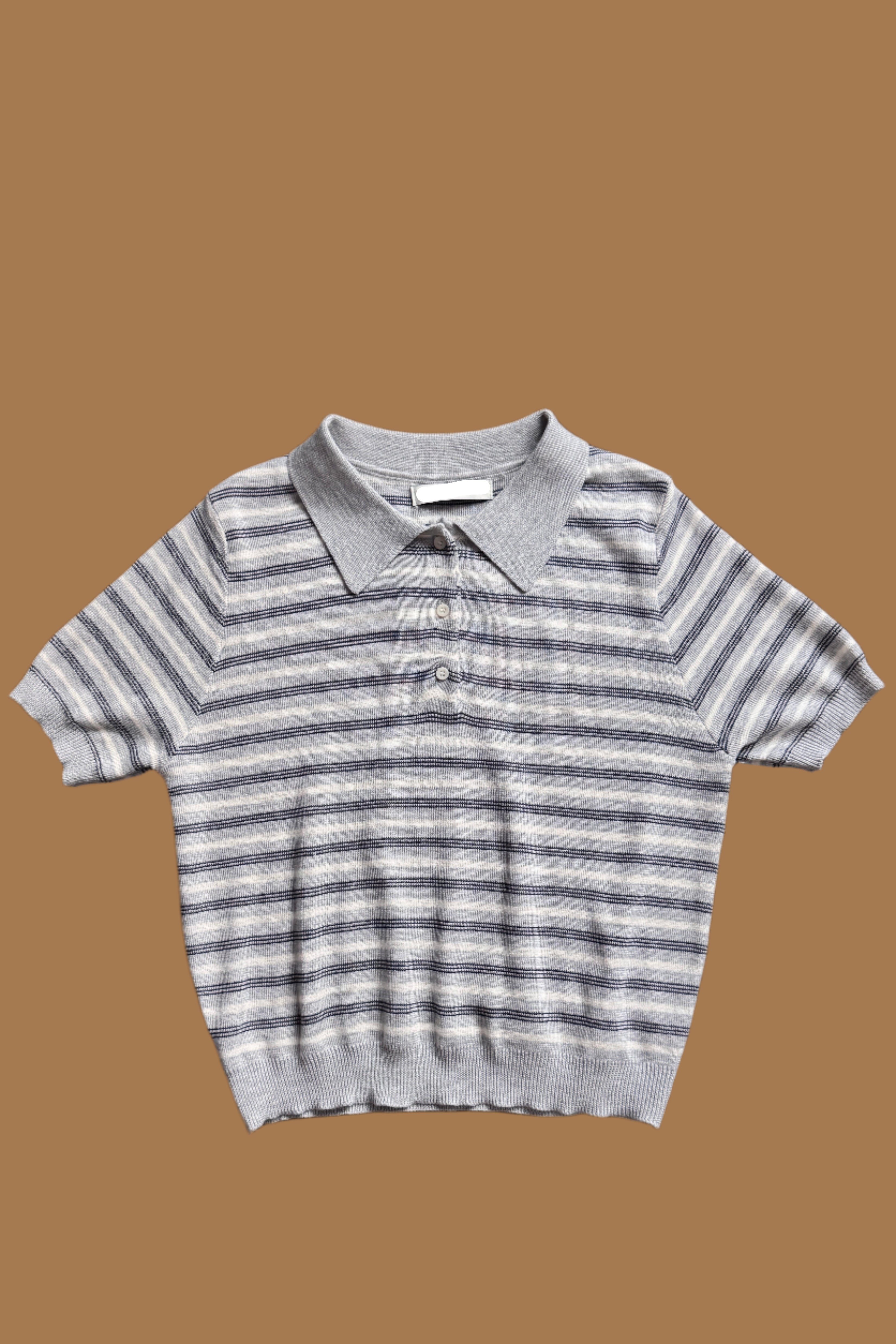 Multi stripe knit polo collar top