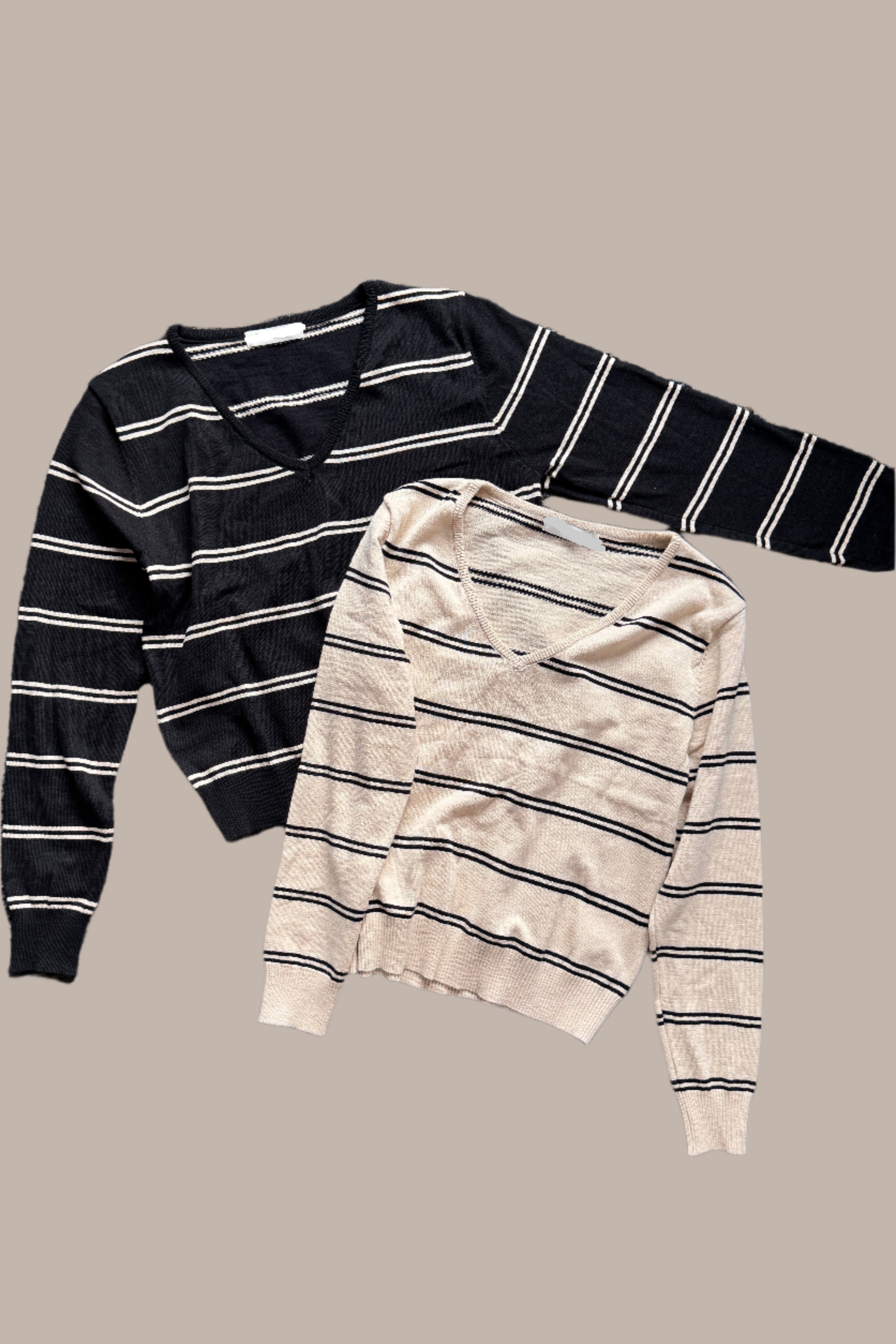 double stripe v neck knit top