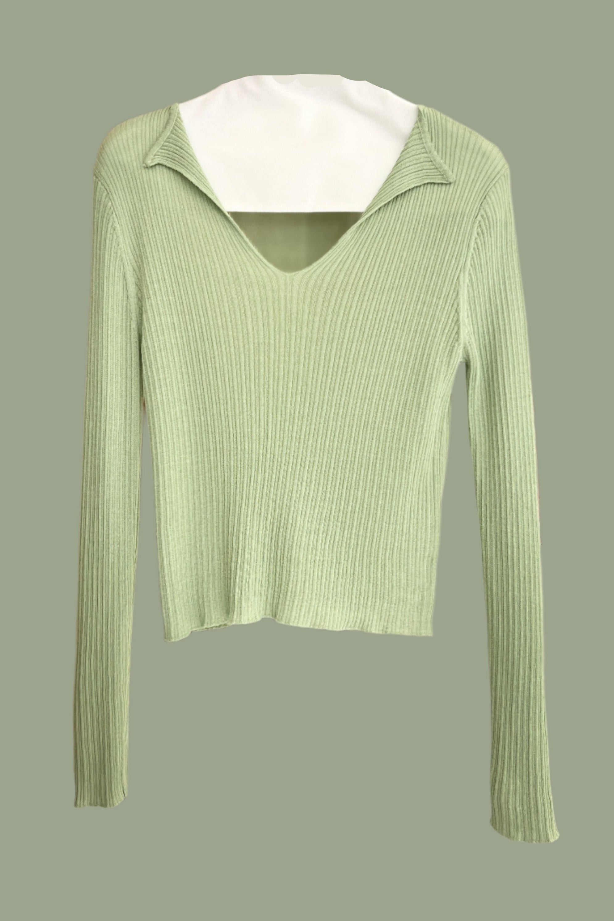 lapel linen knit long sleeve top