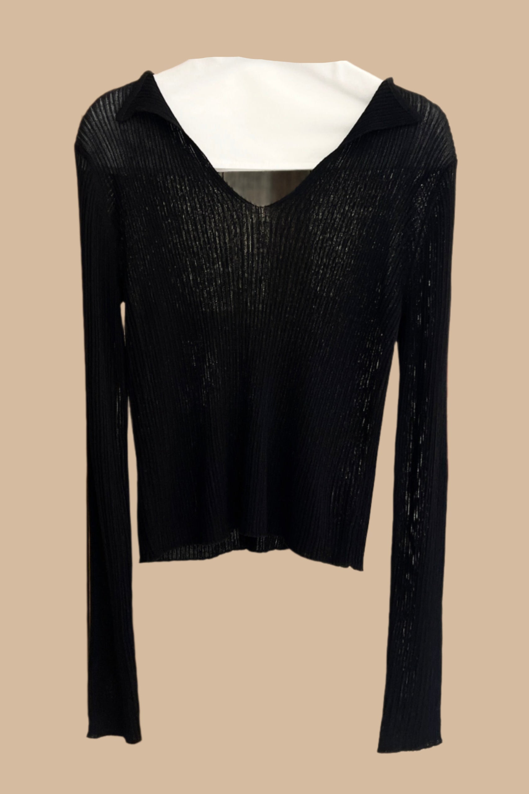lapel linen knit long sleeve top