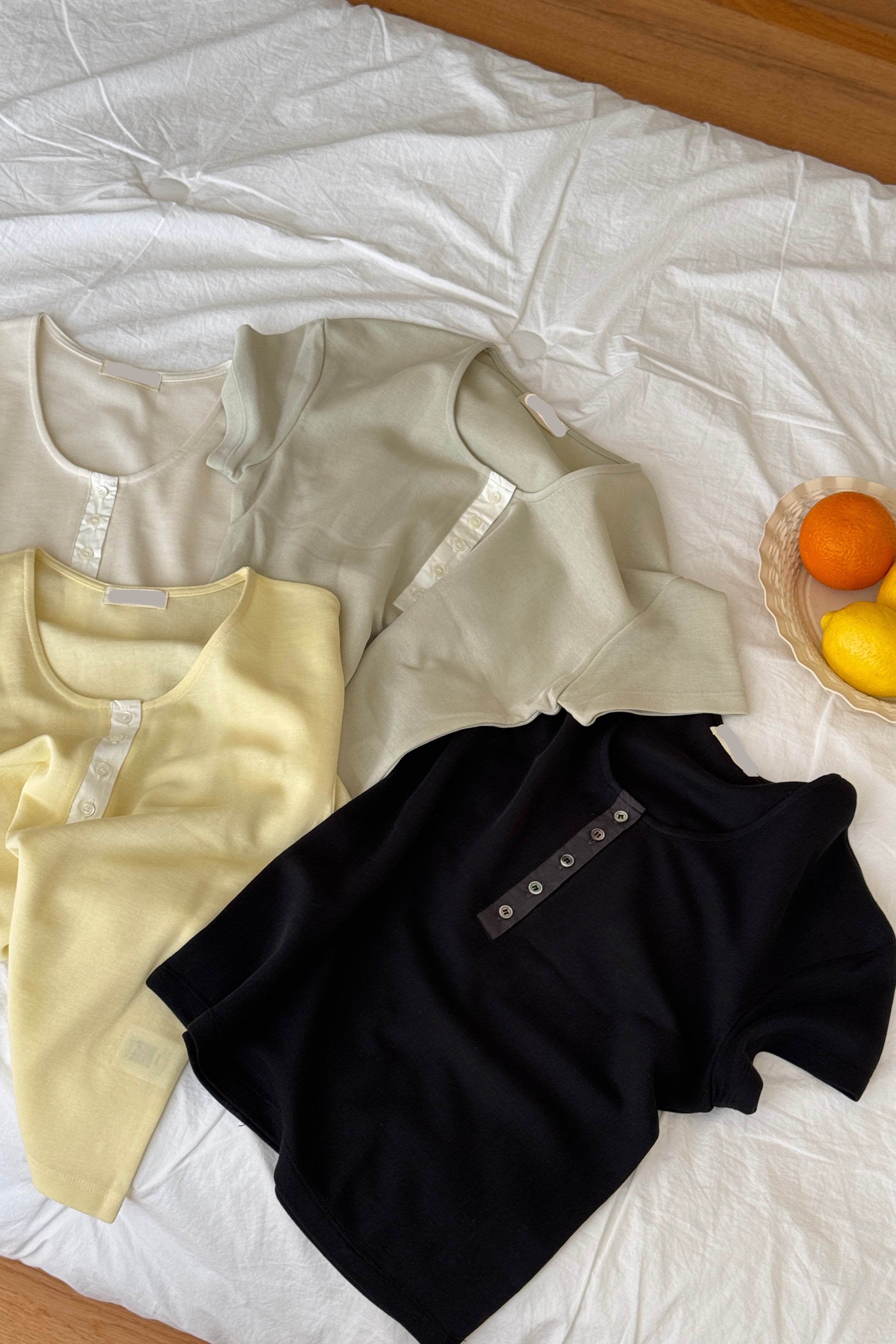 half button round neck soft tee