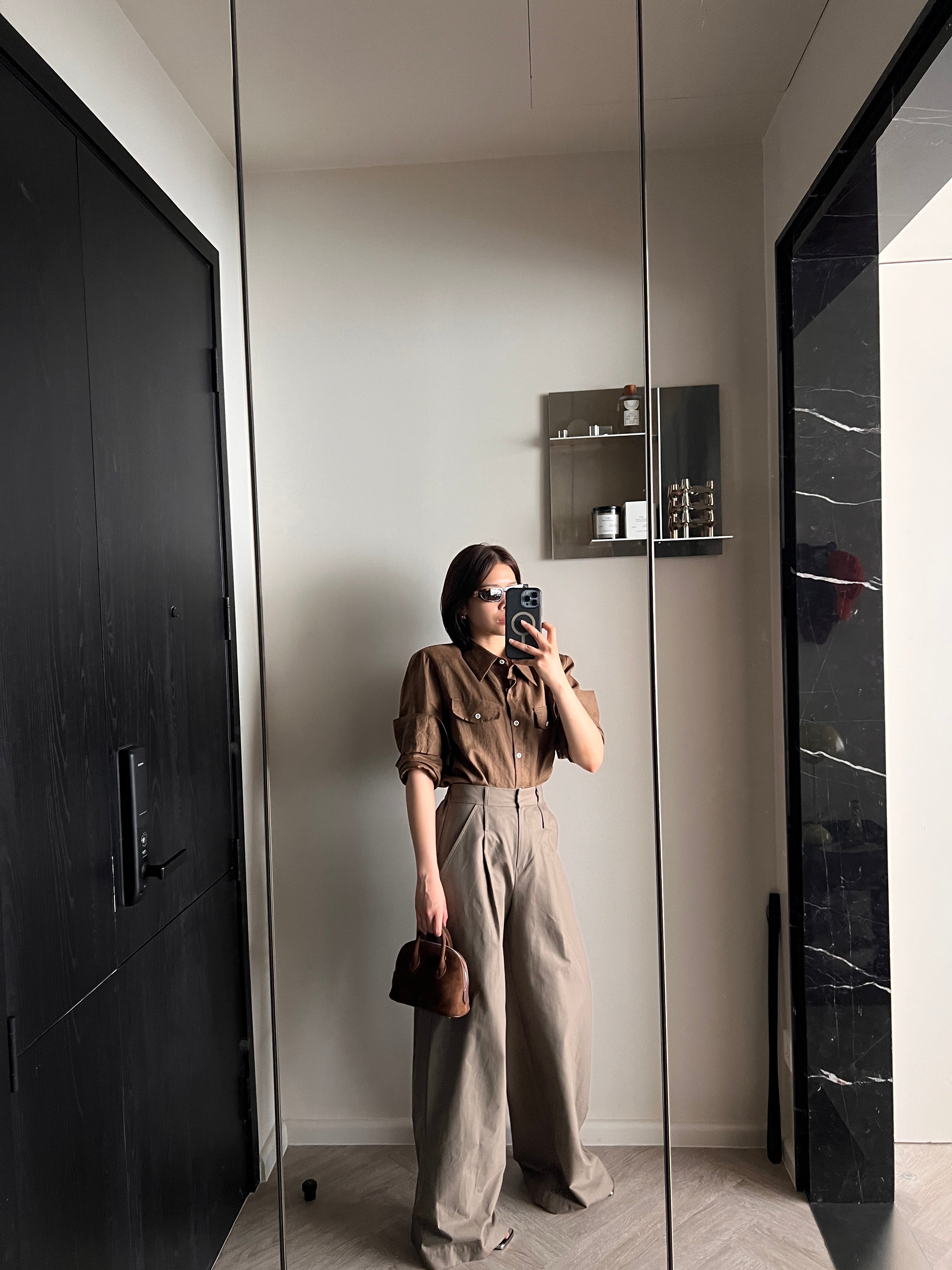 Linen padded shoulder shirt