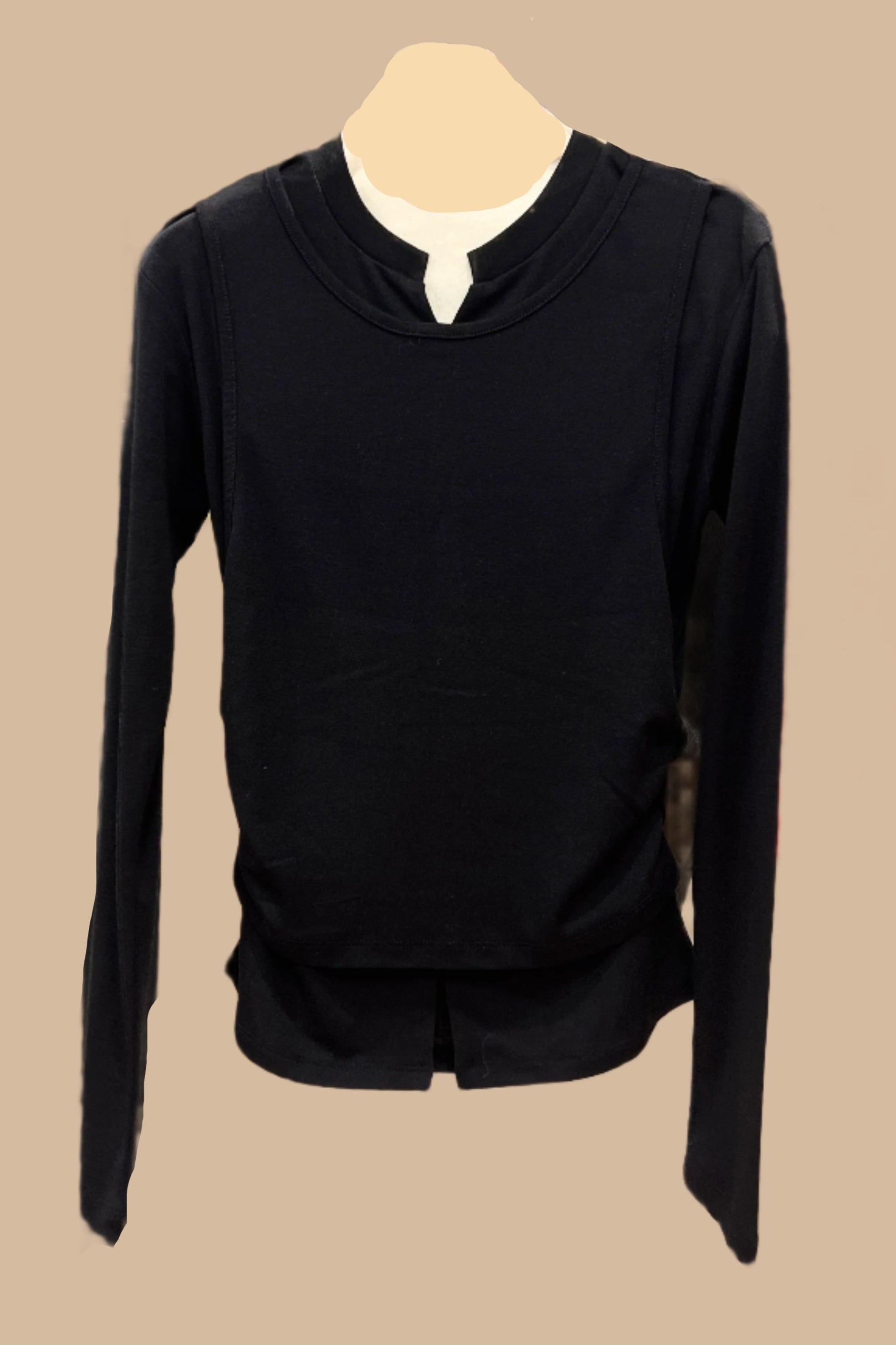 double layered side ruched long sleeve soft tee