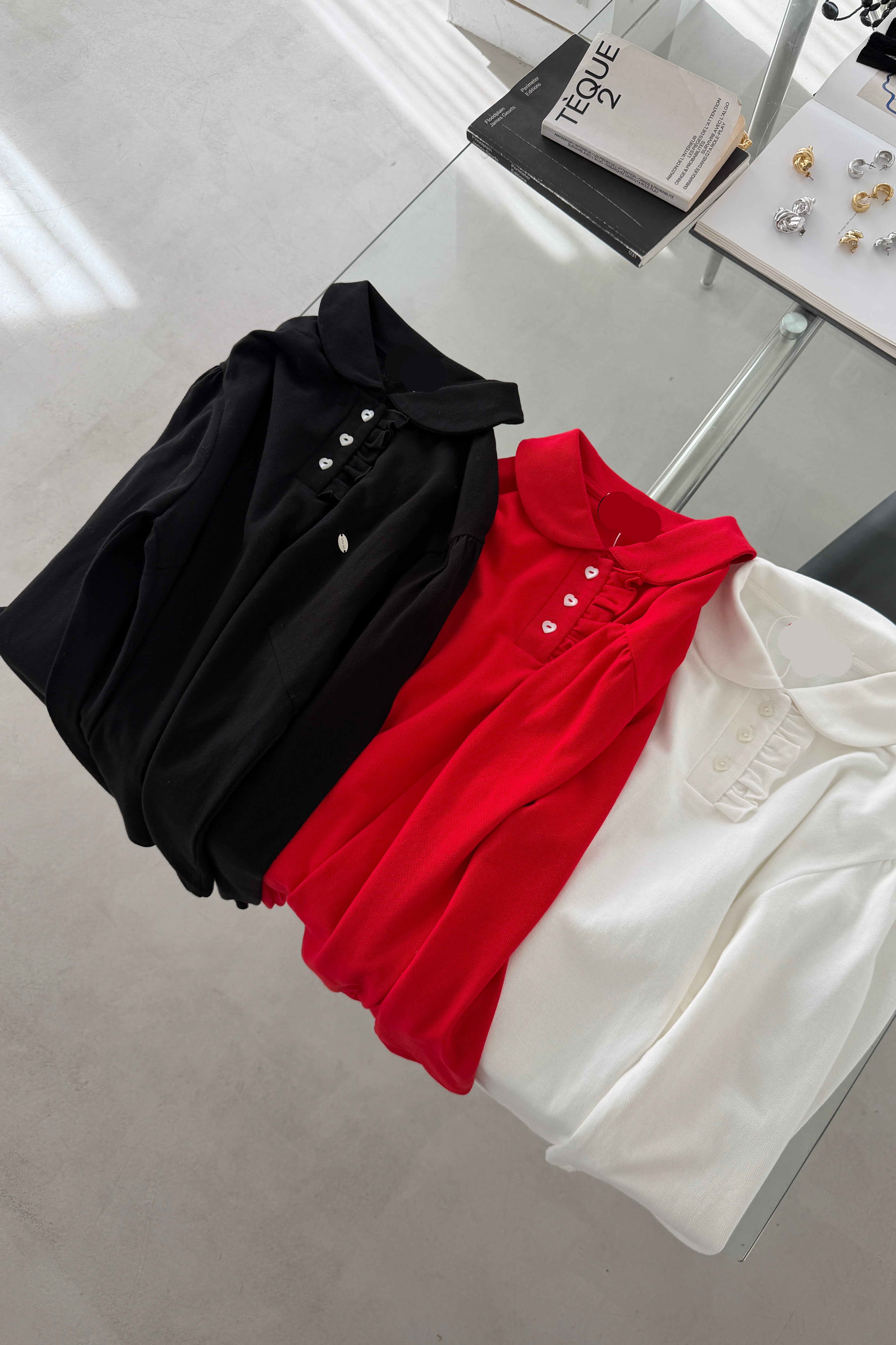 Nabi ruffle collar polo top