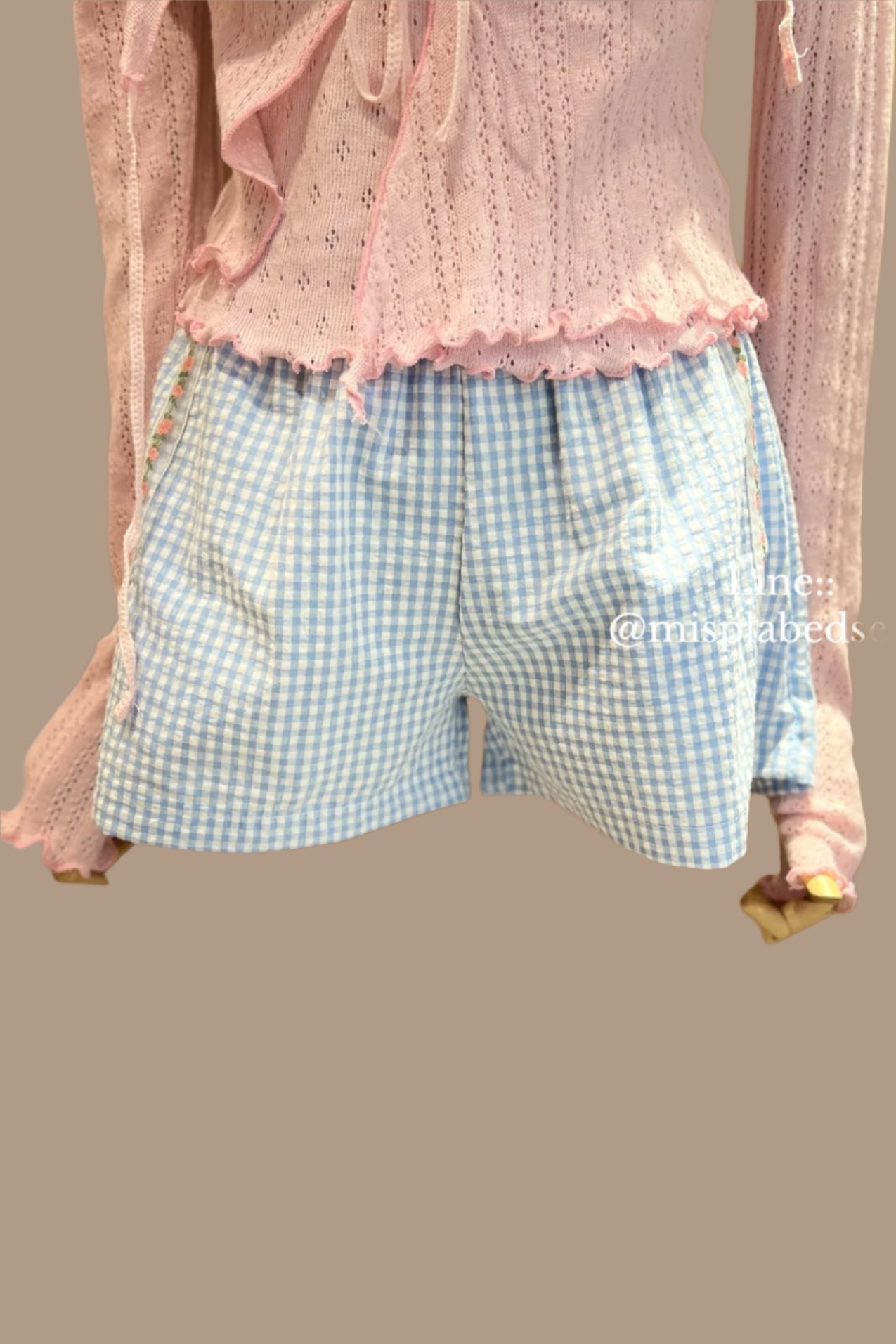 lace tape gingham baby shorts