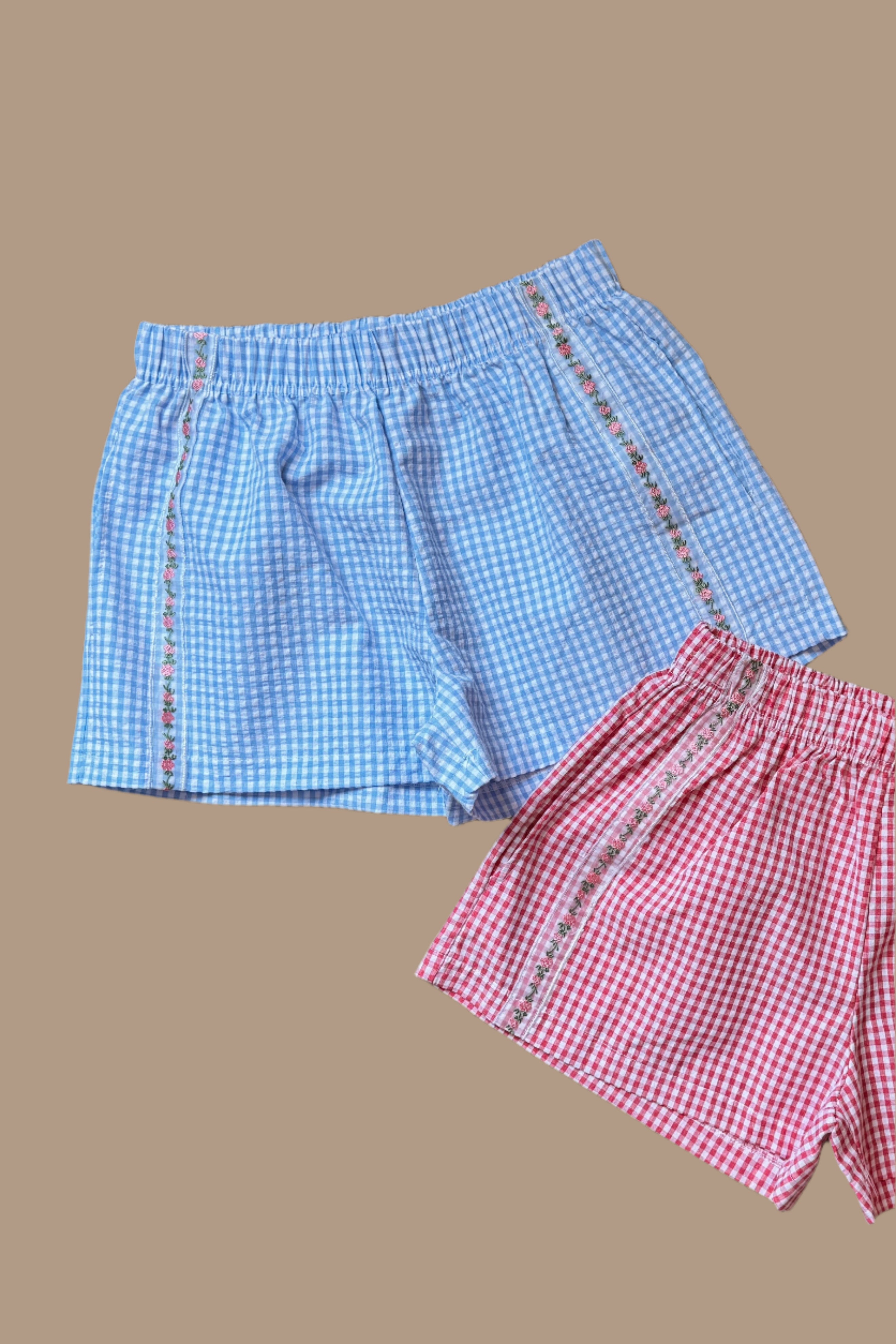 lace tape gingham baby shorts