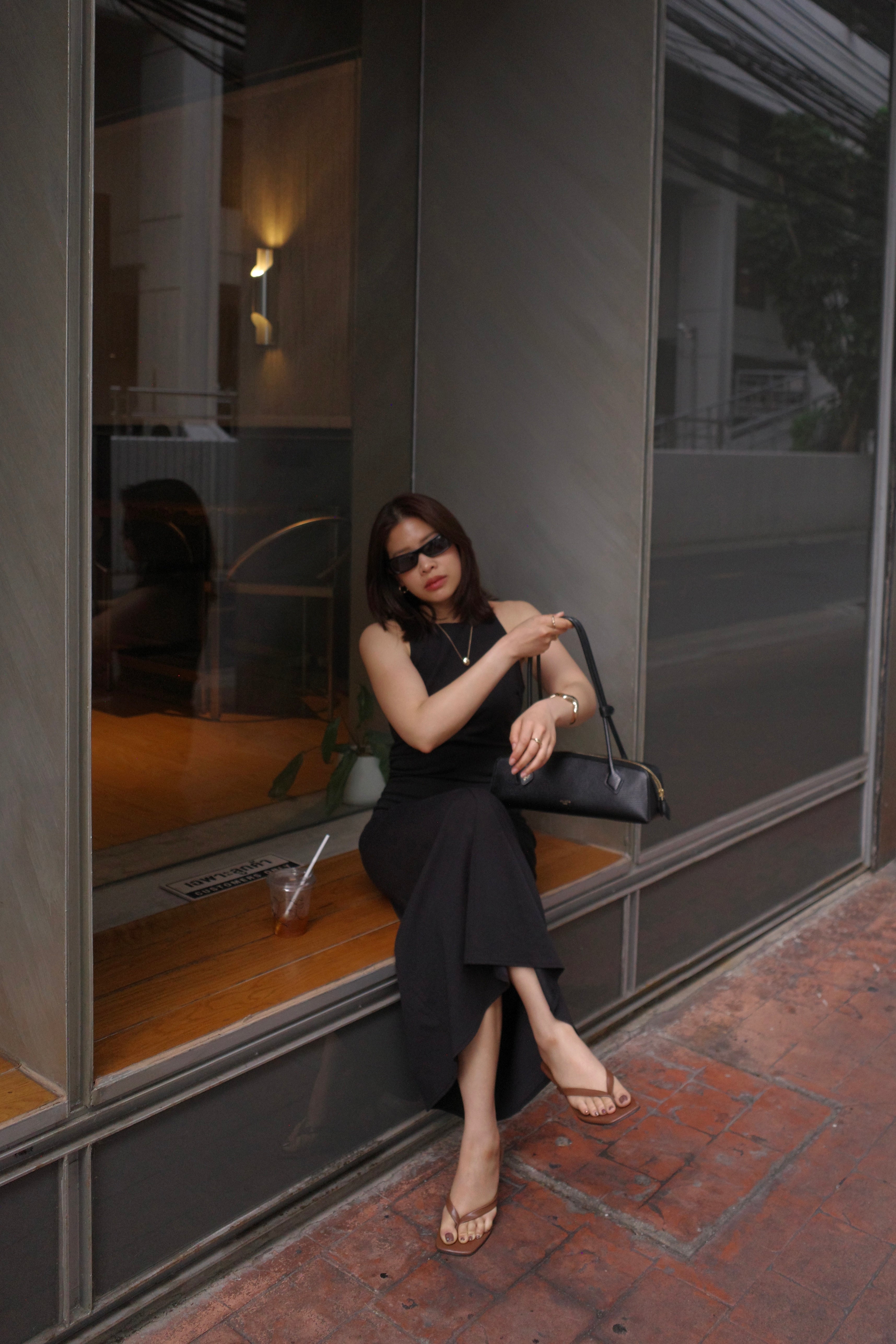 slim cut gathered waist dress