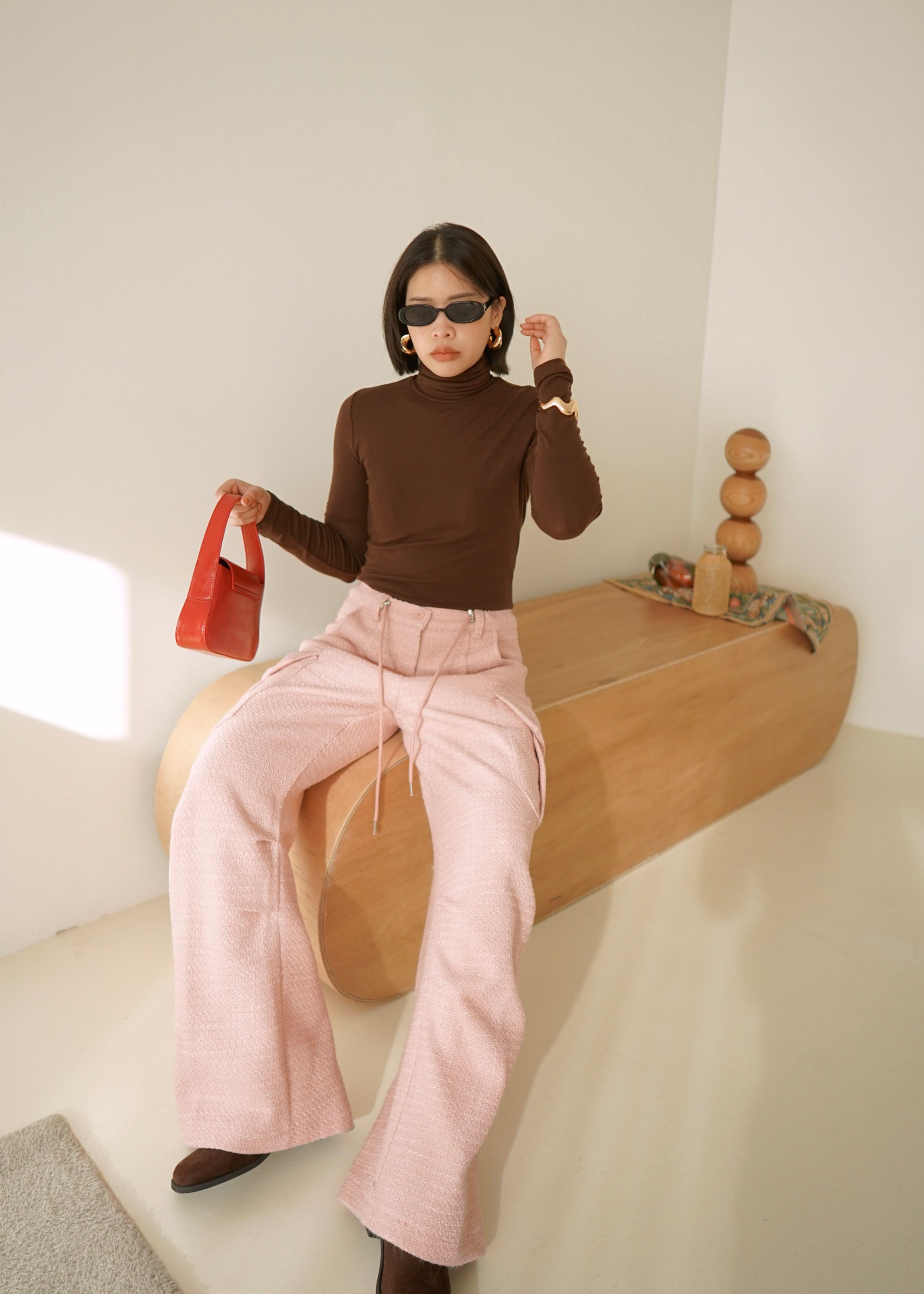 ribbed turtleneck long sleeve tee
