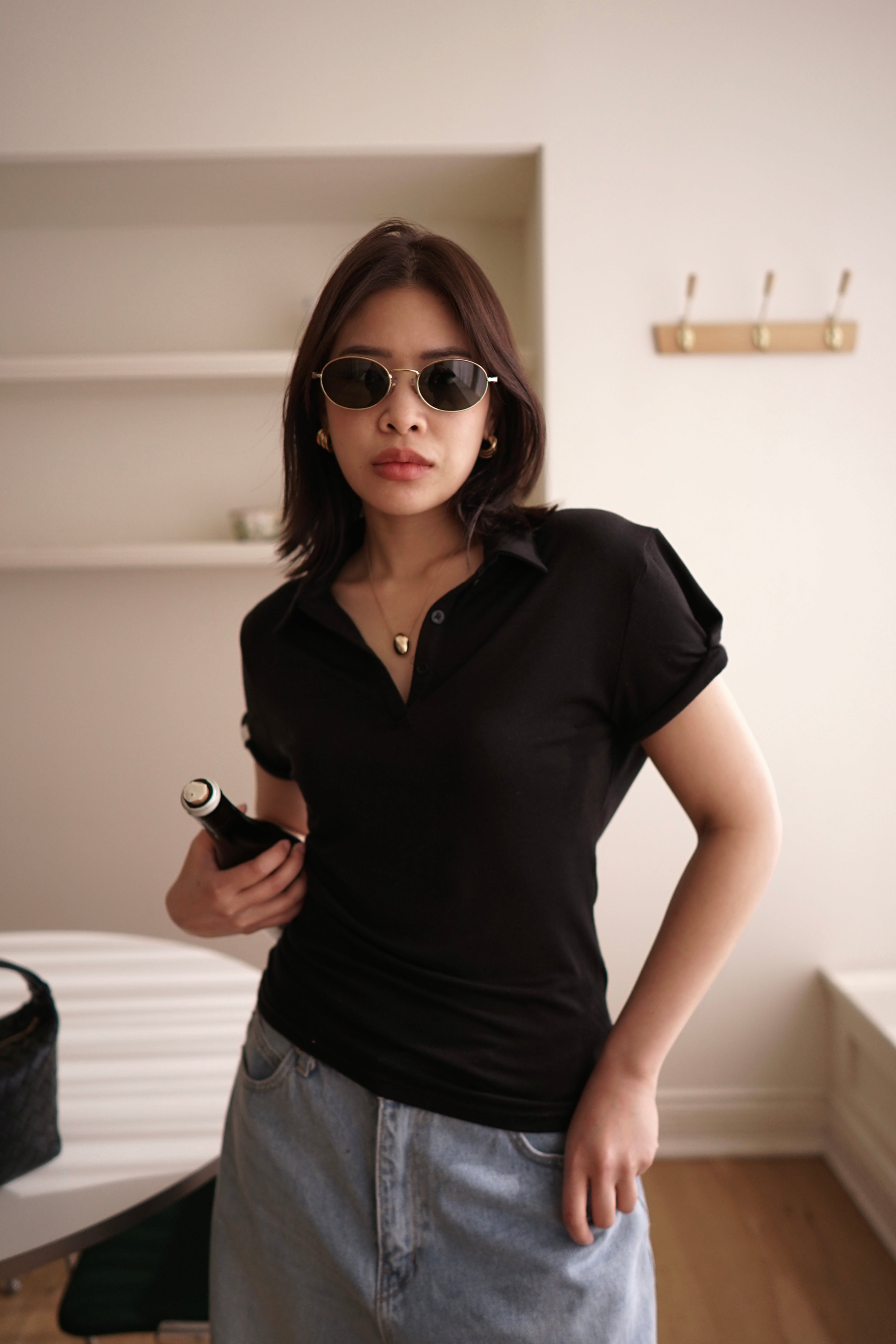 rolled-up sleeve soft polo tee