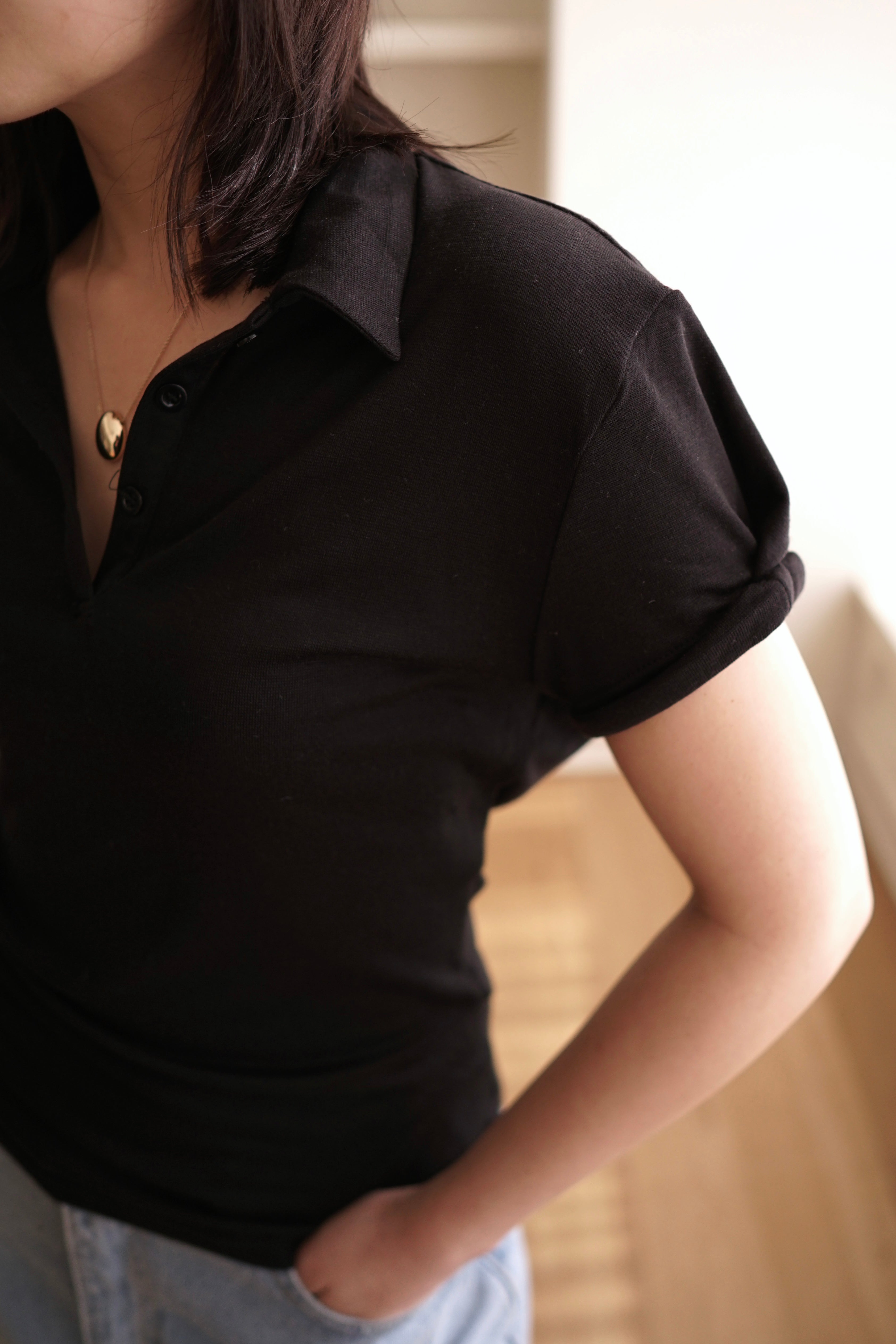 rolled-up sleeve soft polo tee