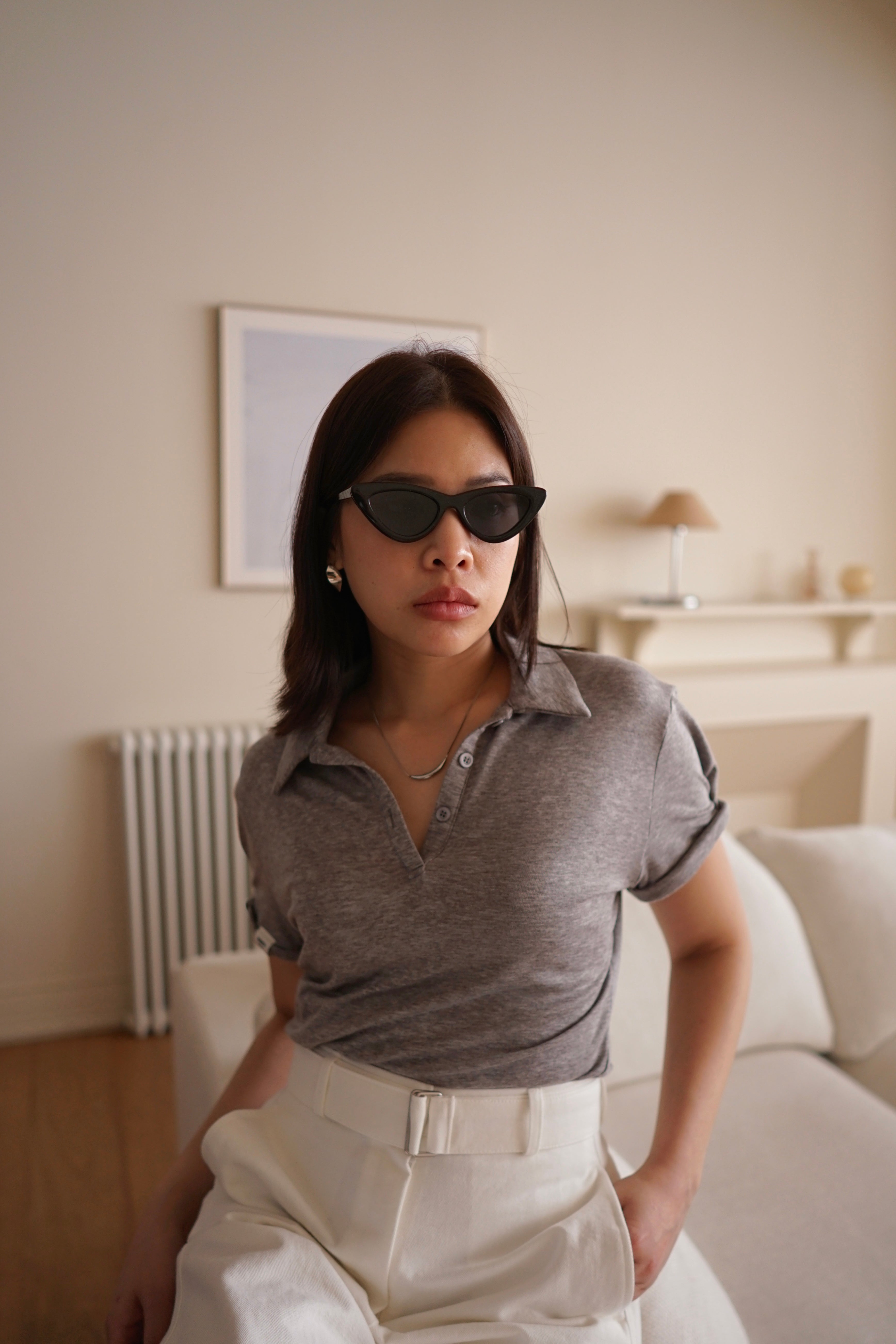 rolled-up sleeve soft polo tee