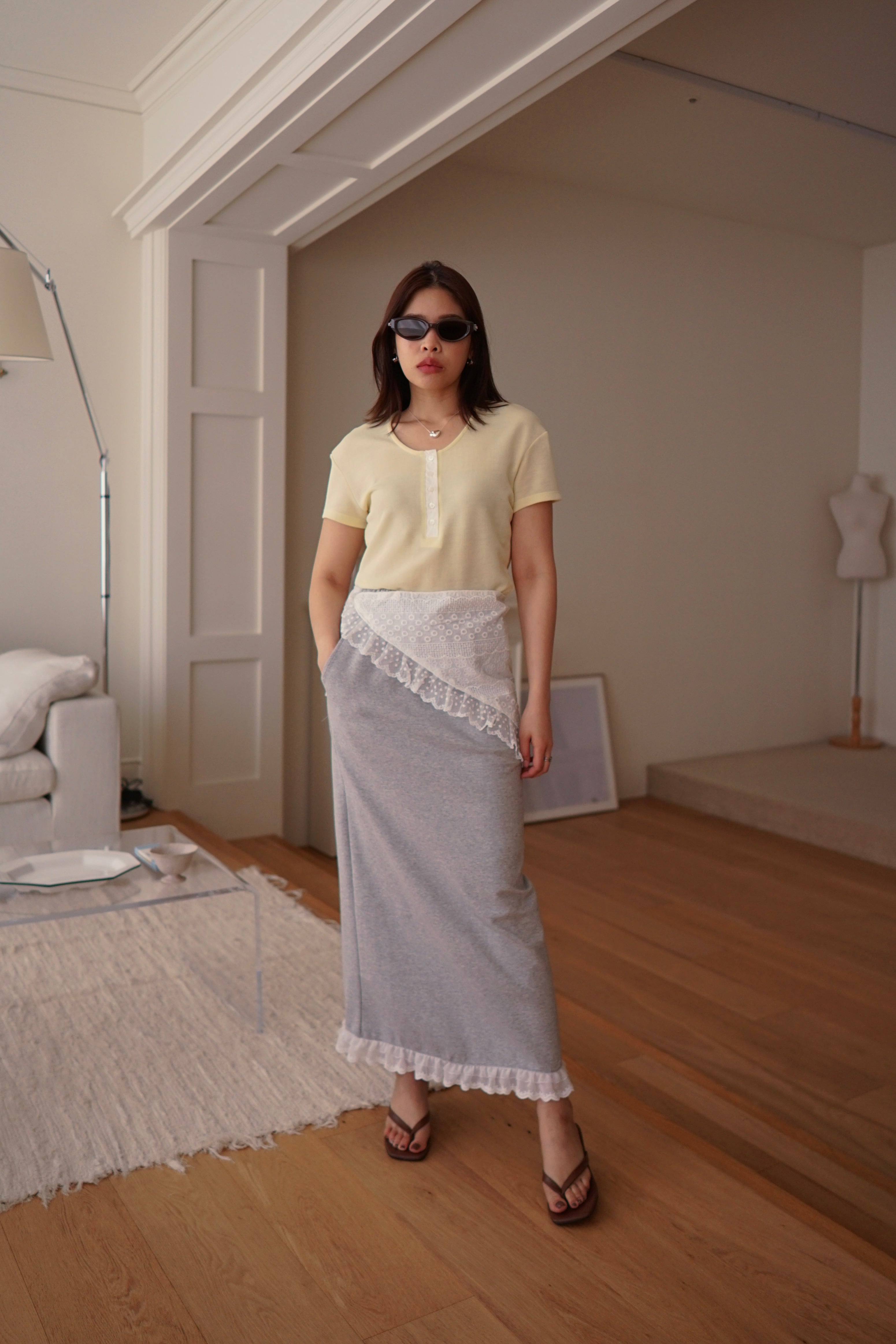 half button round neck soft tee