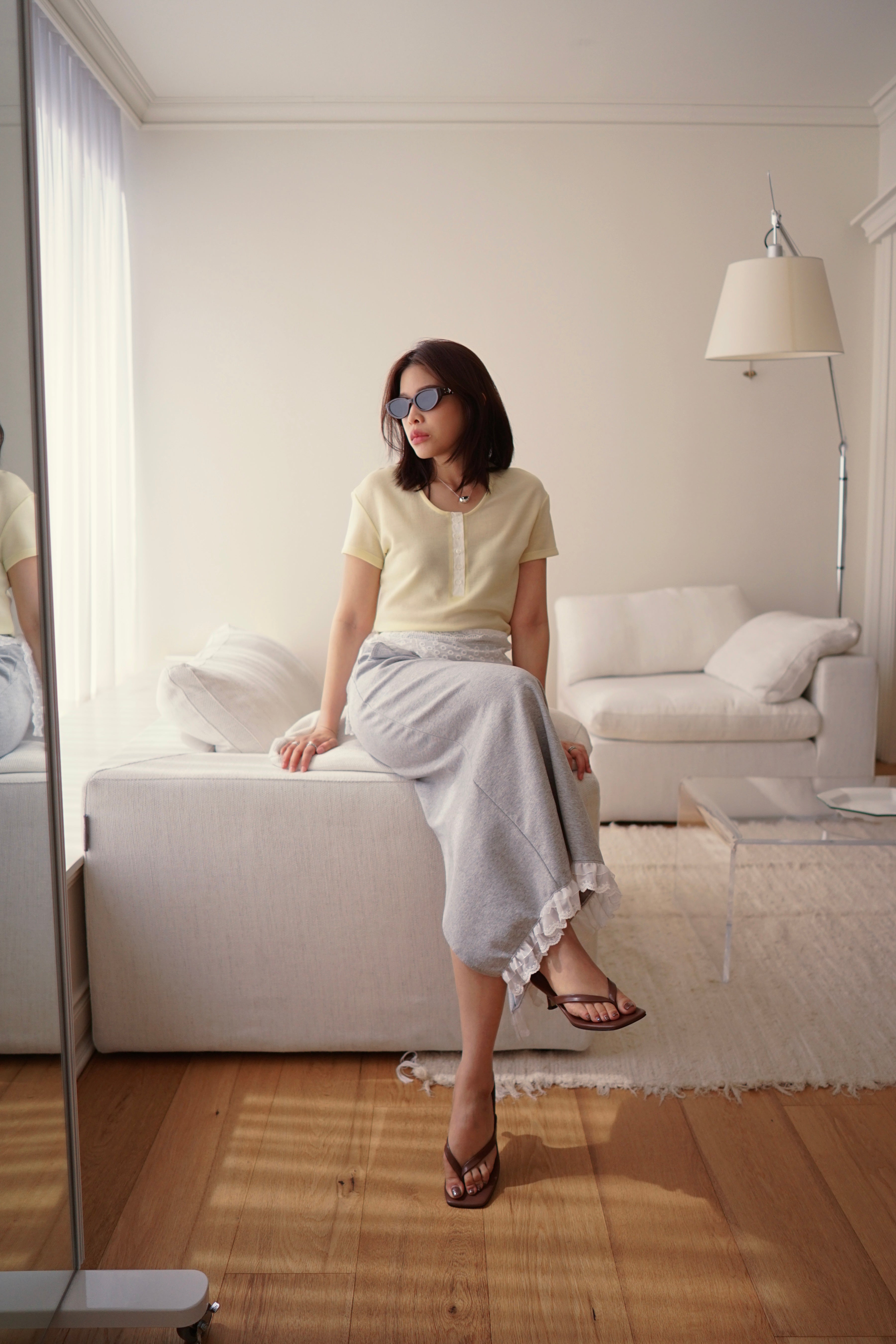 half button round neck soft tee