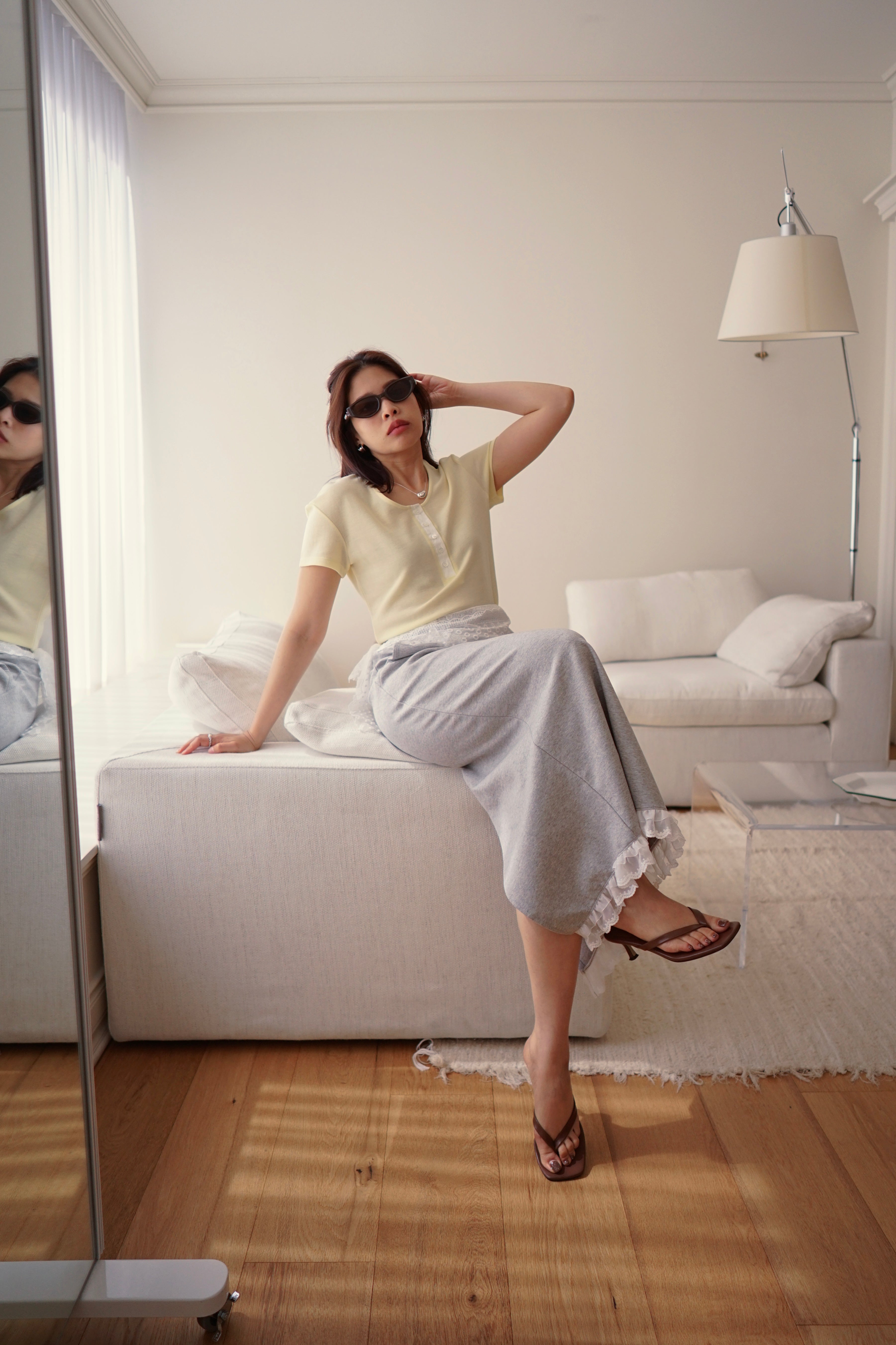 half button round neck soft tee