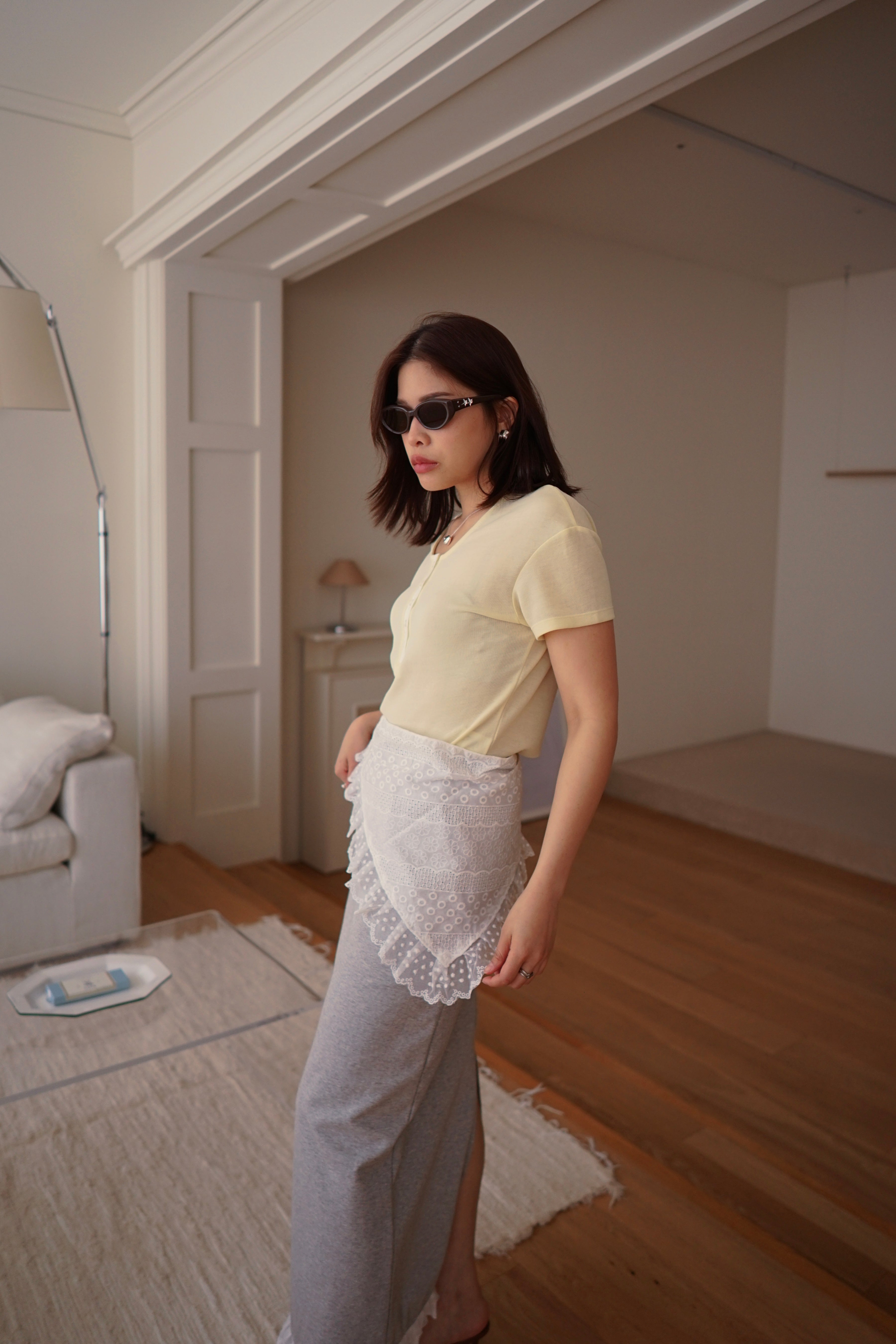 half button round neck soft tee