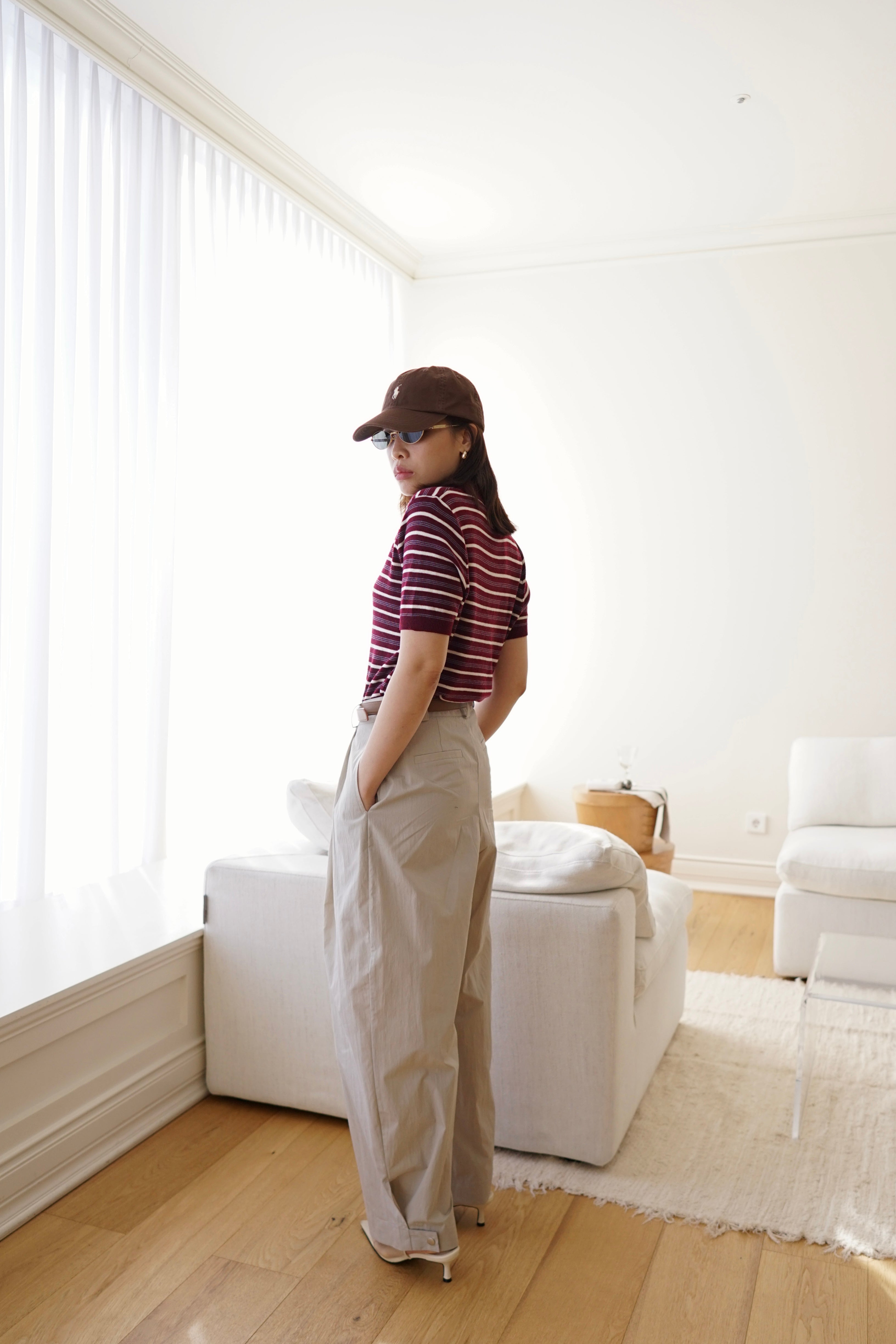 Multi stripe knit polo collar top