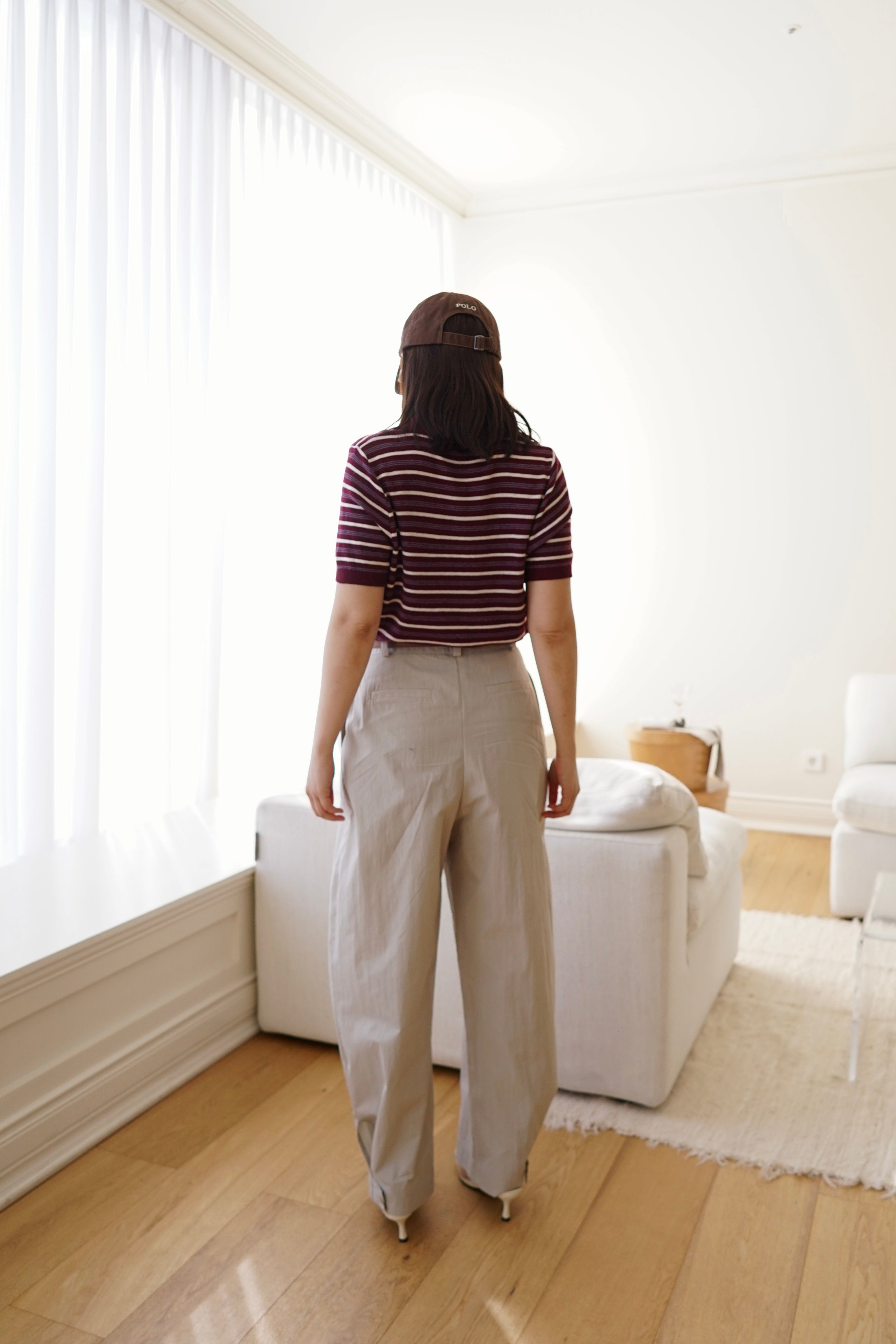 Multi stripe knit polo collar top