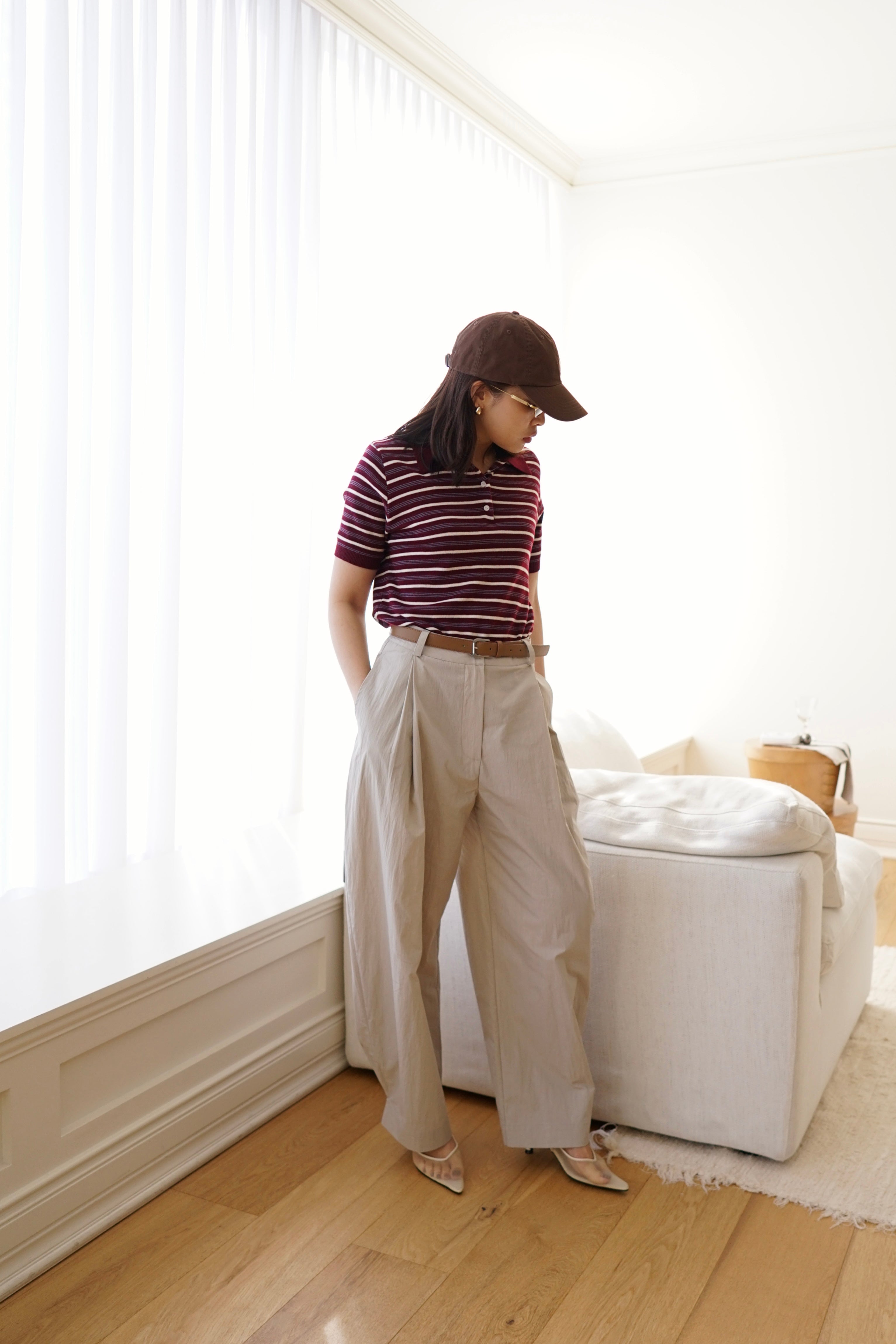 Multi stripe knit polo collar top