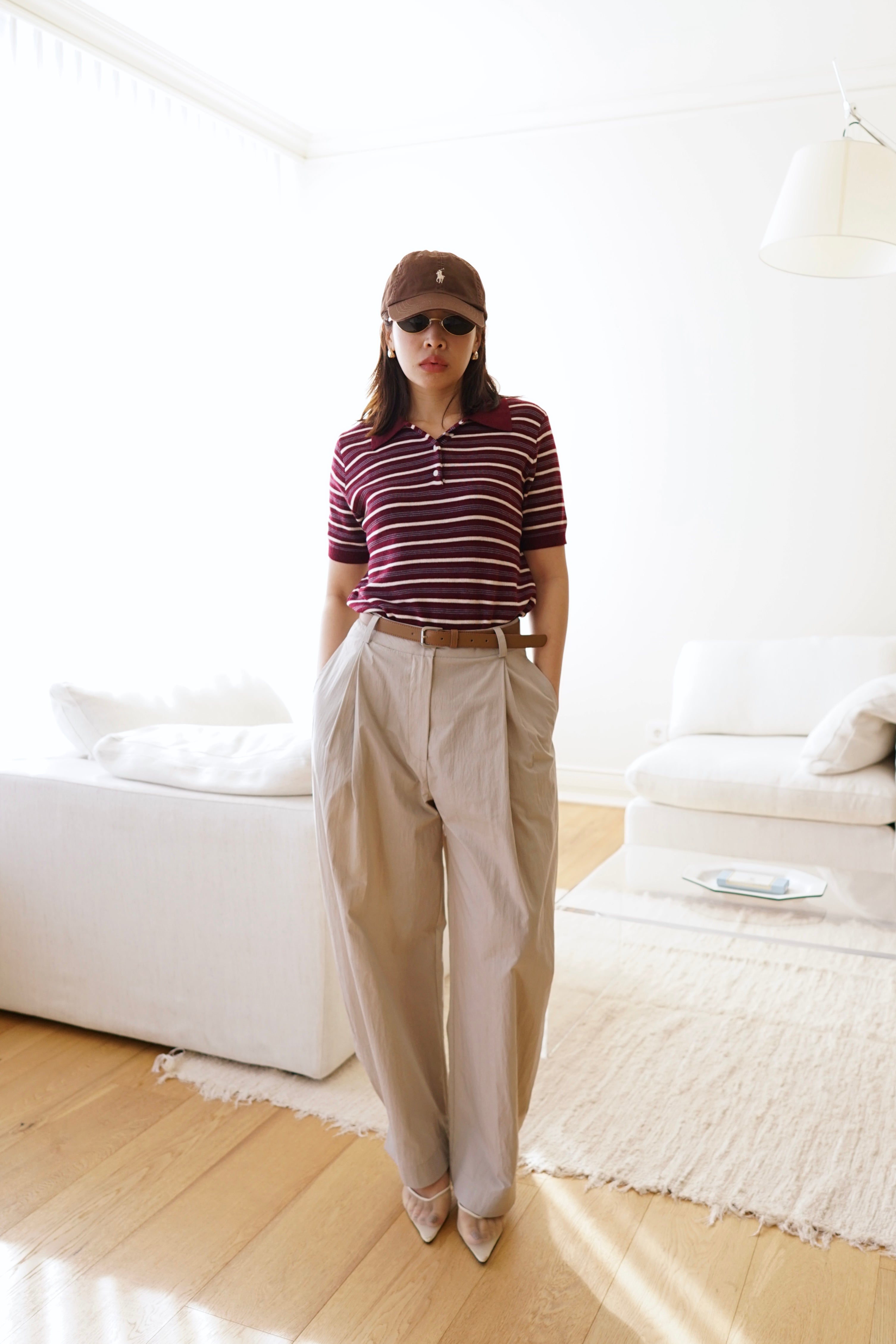 Multi stripe knit polo collar top