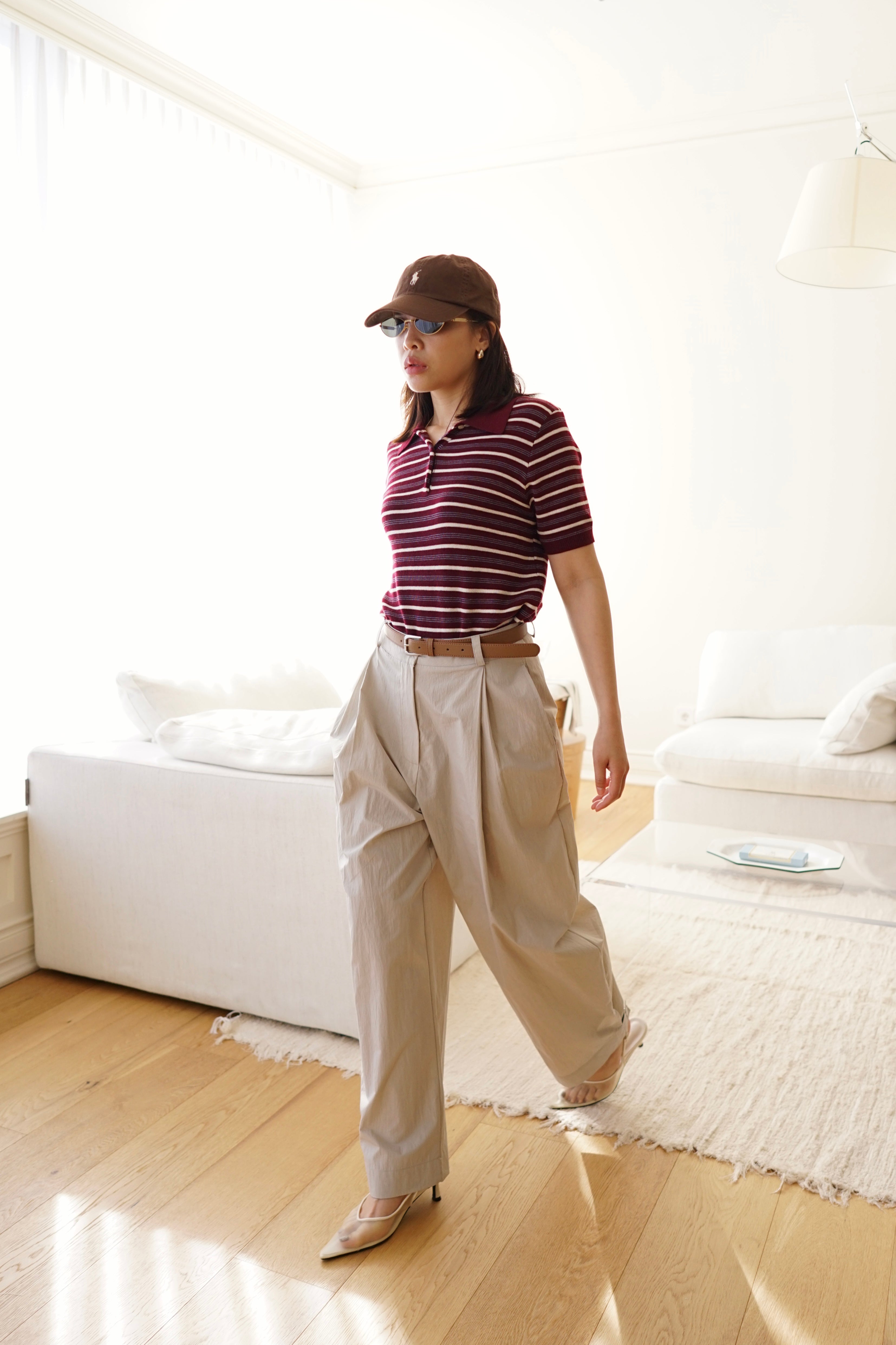 Multi stripe knit polo collar top