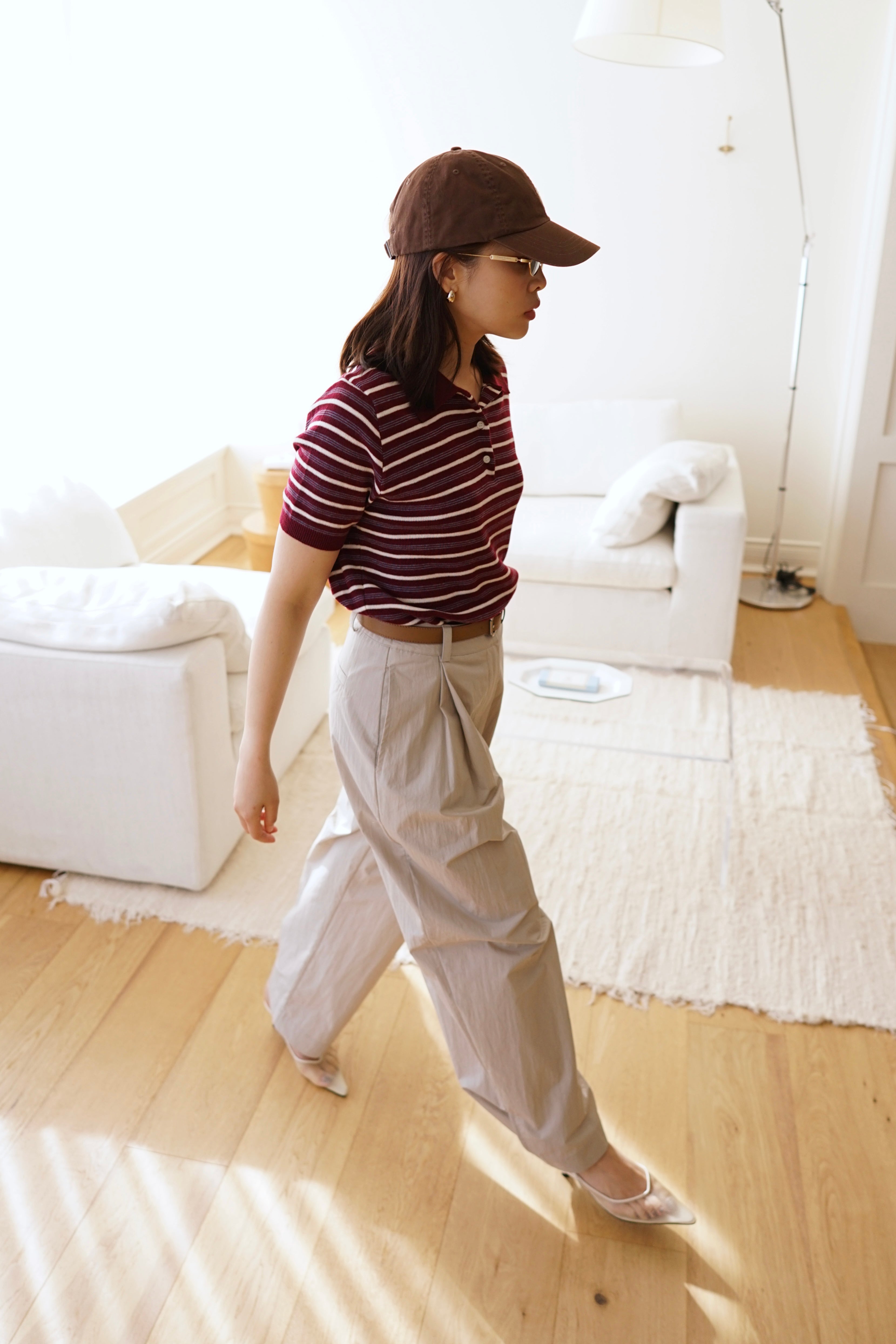 Multi stripe knit polo collar top