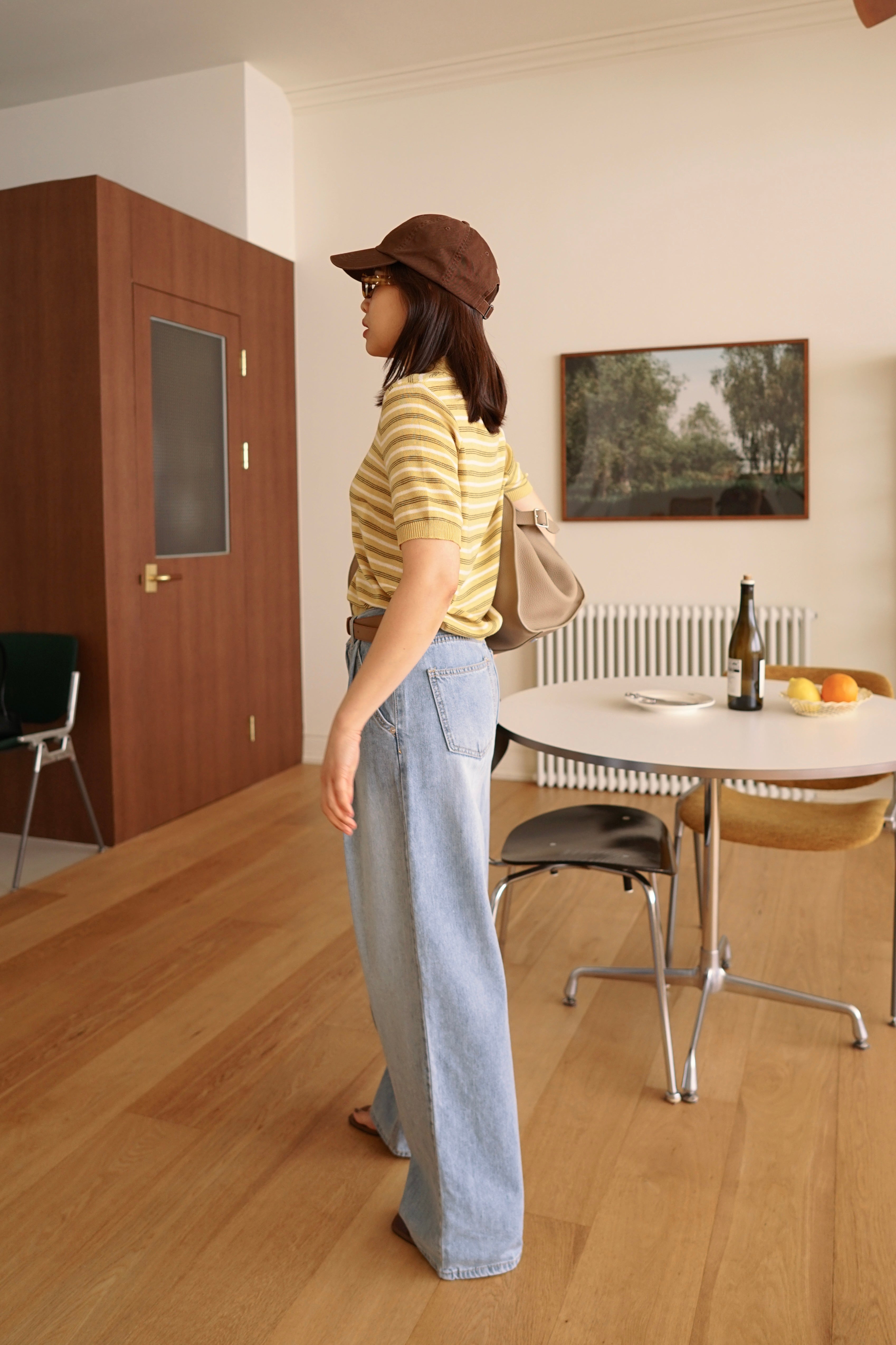 Multi stripe knit polo collar top