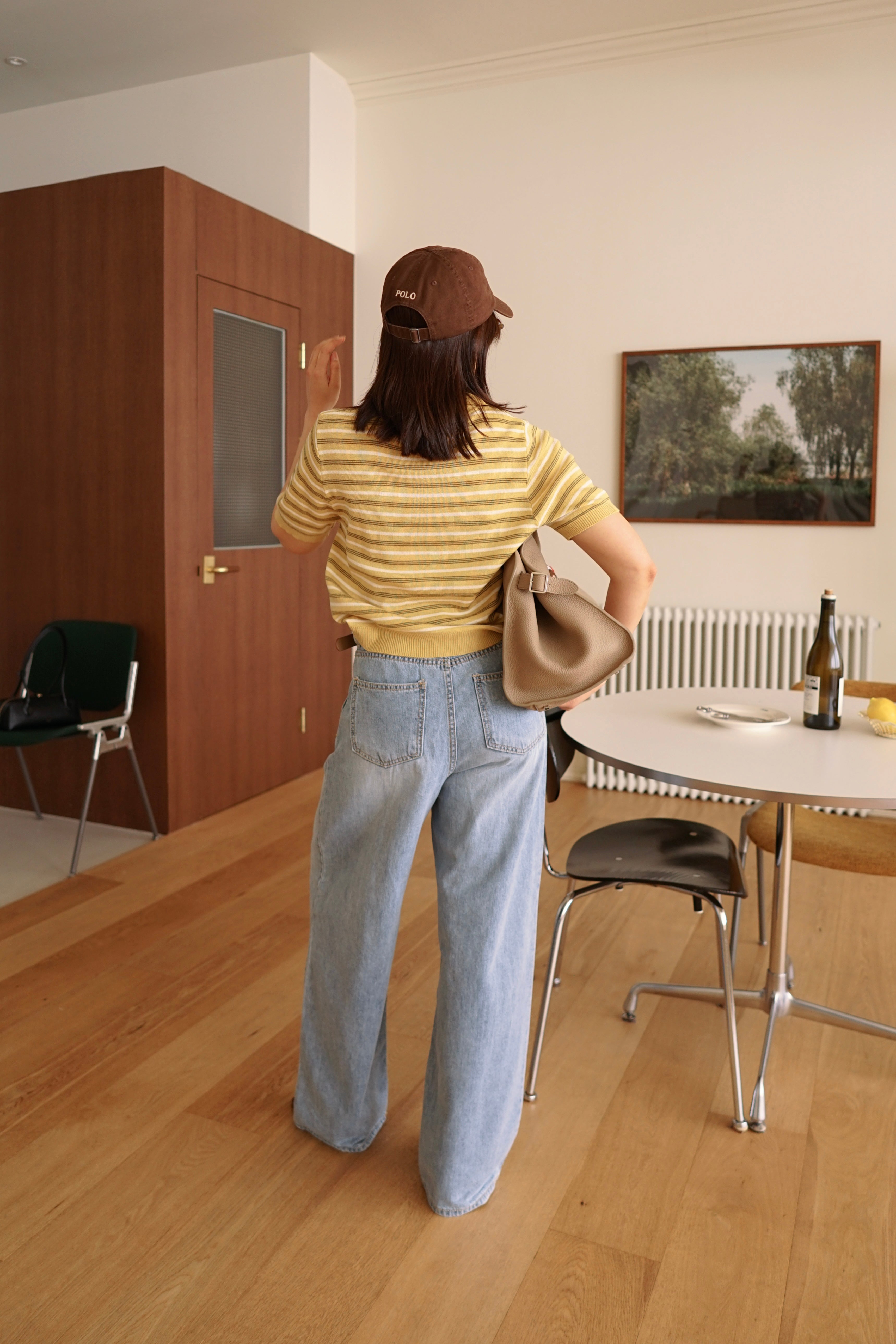 Multi stripe knit polo collar top