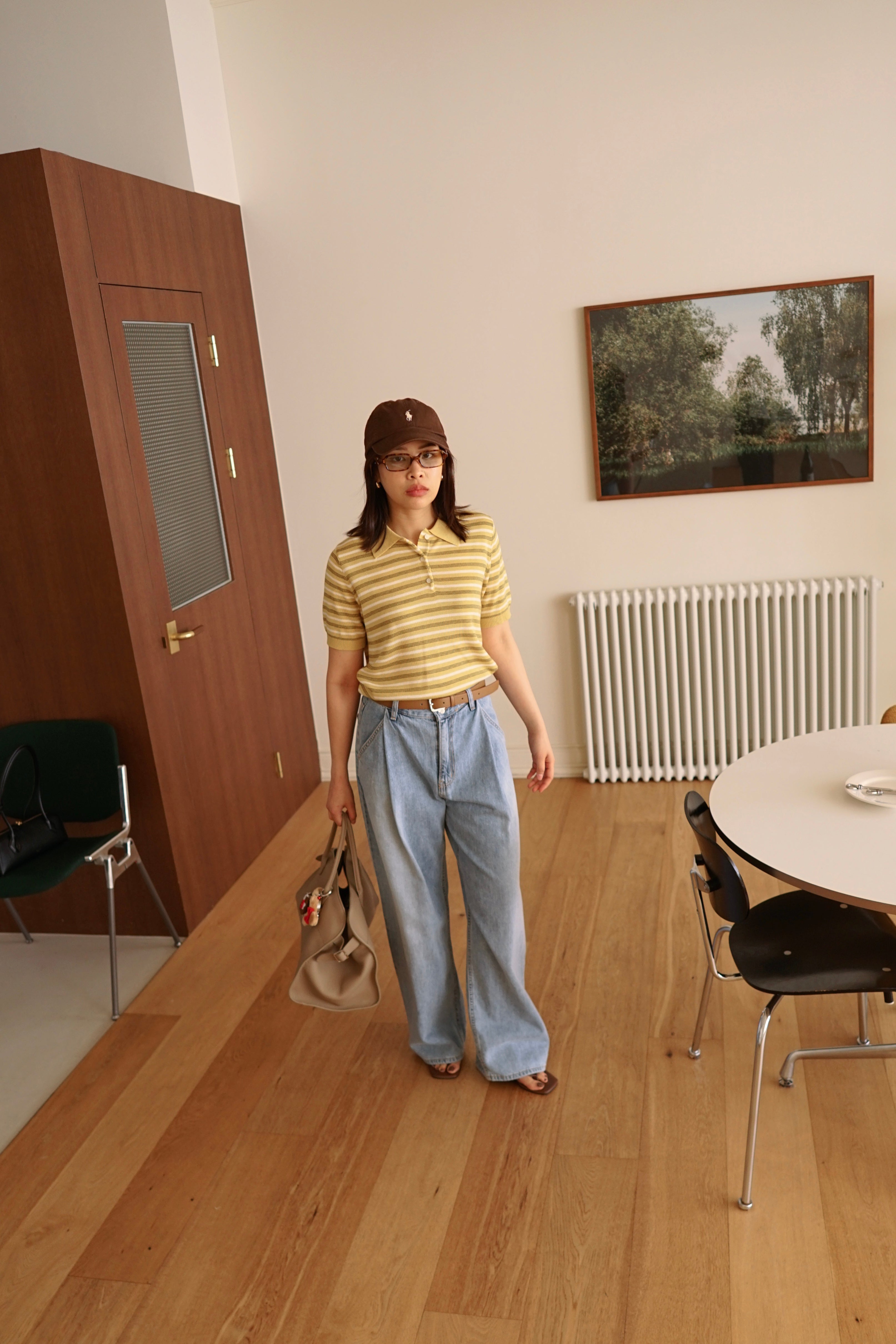 Multi stripe knit polo collar top