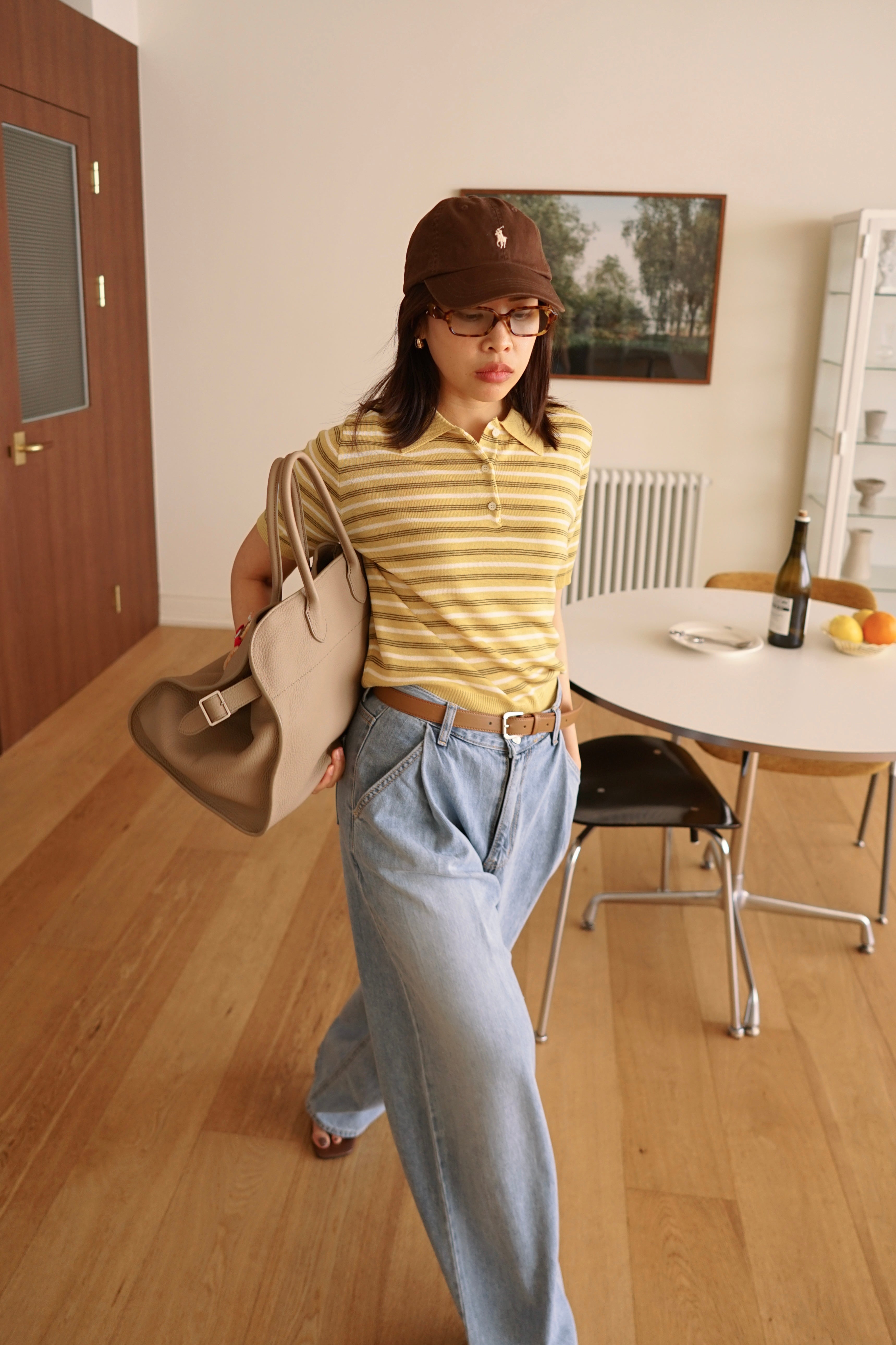 Multi stripe knit polo collar top