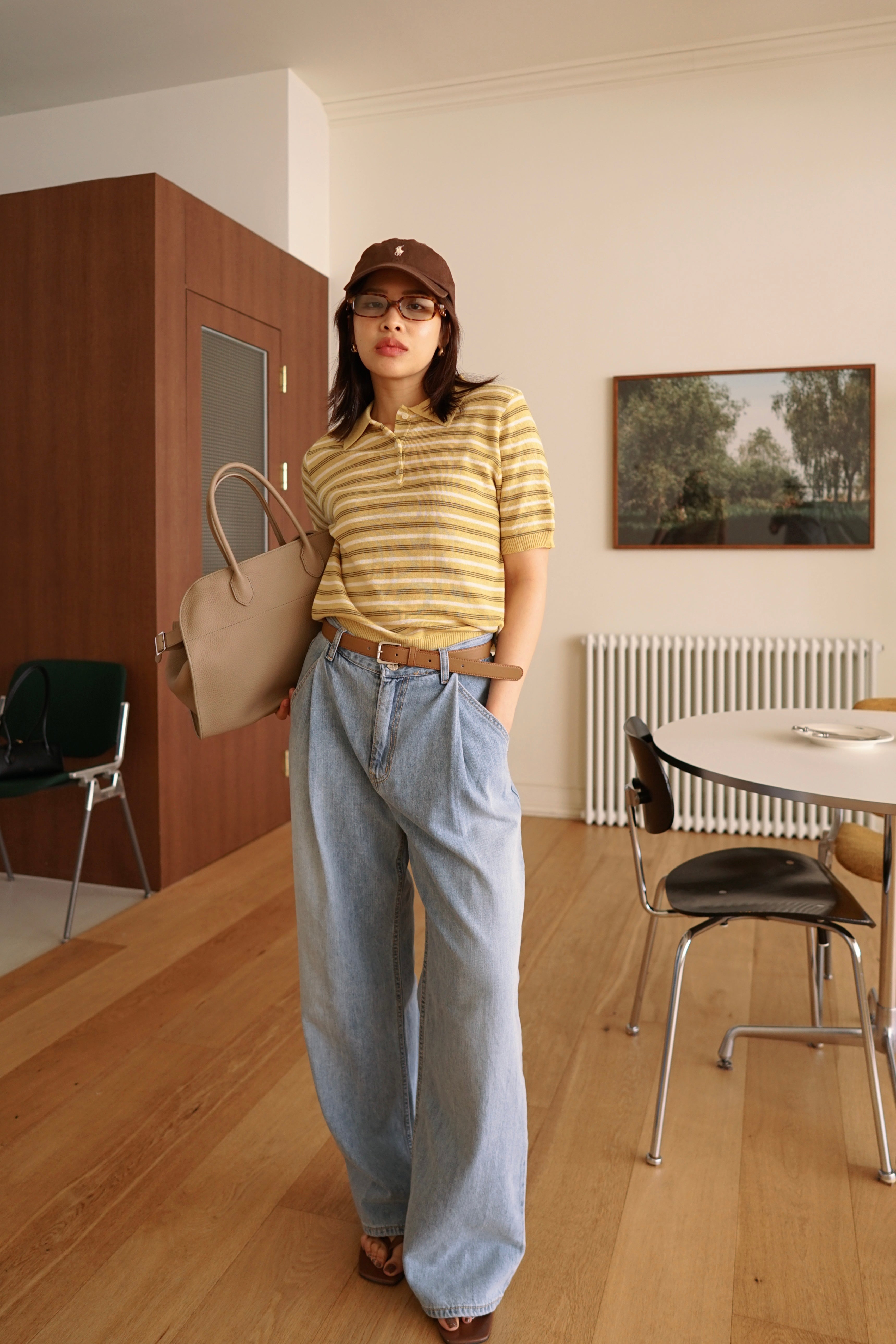 Multi stripe knit polo collar top