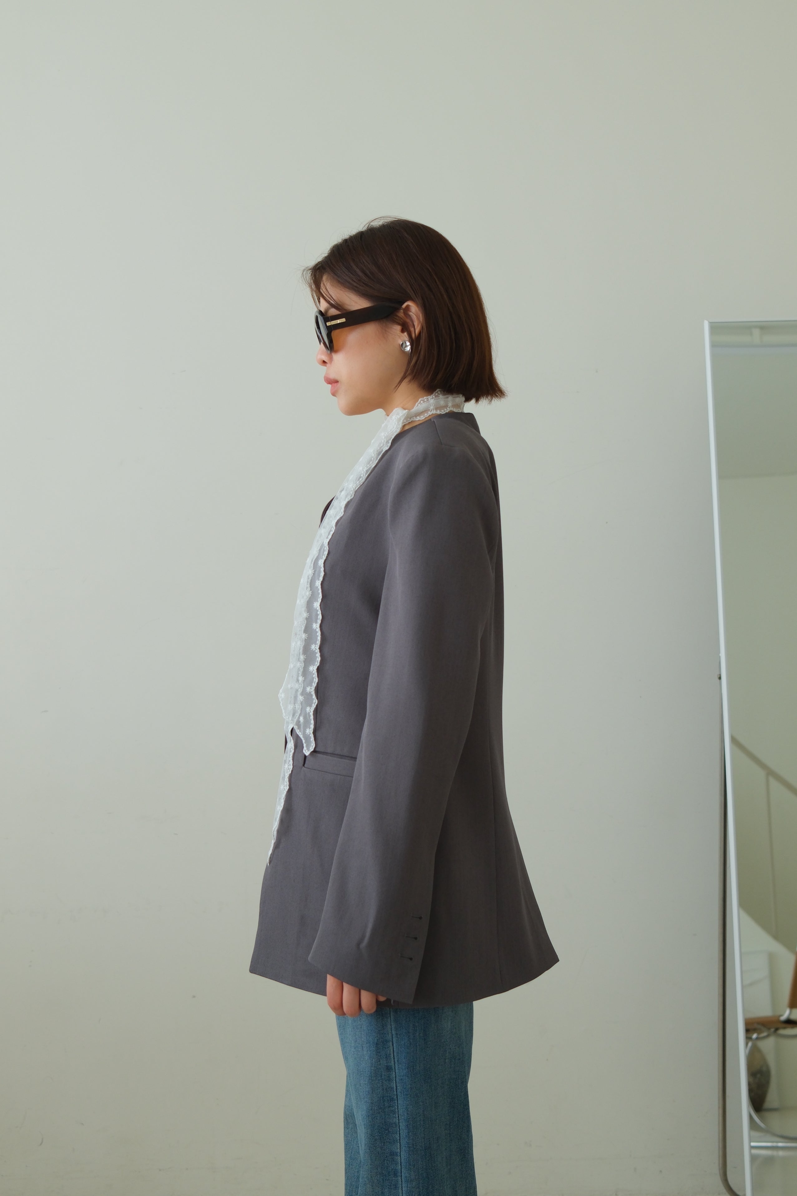 Collarless V-Neck Longline Blazer