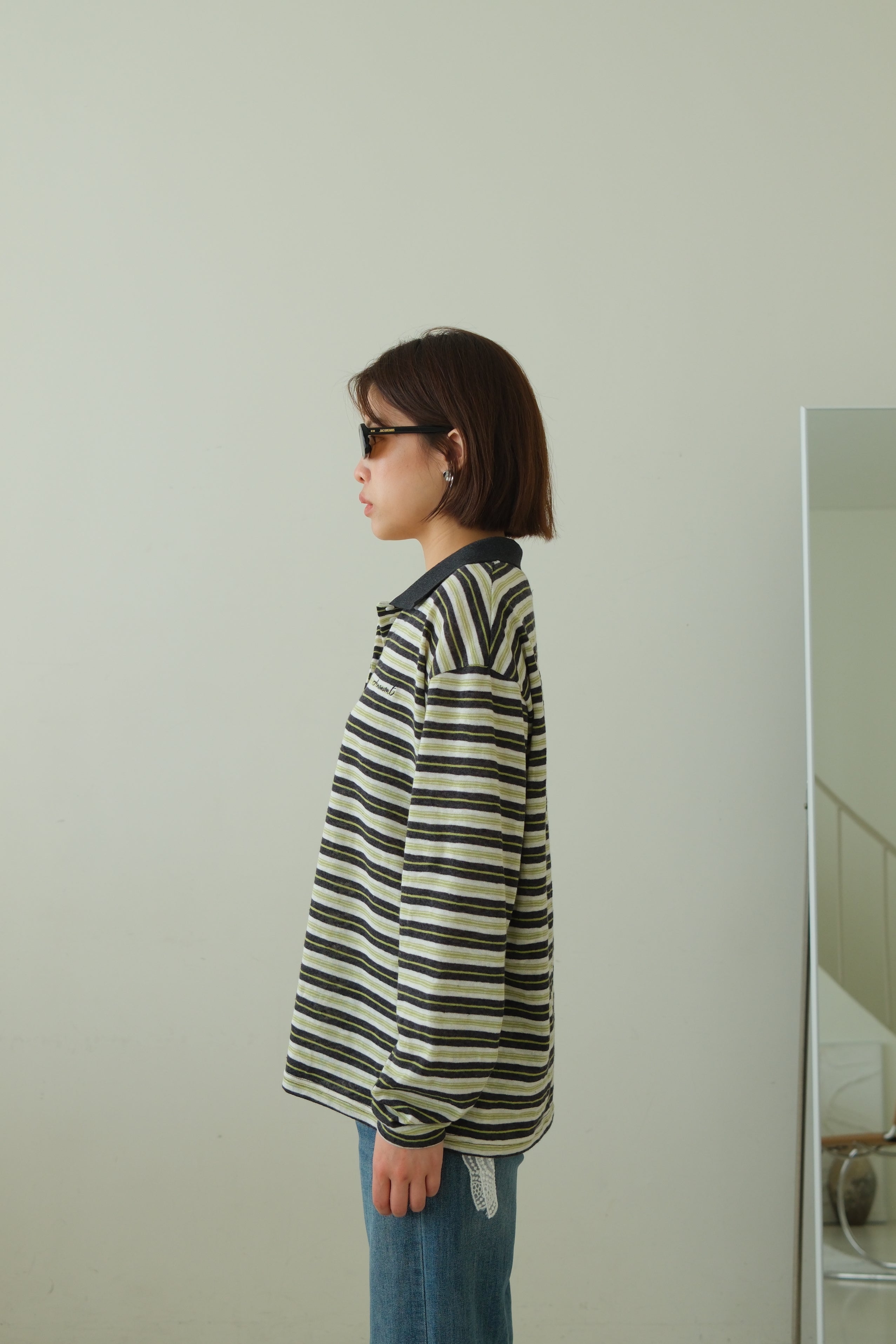 Preppy Striped Polo Long Sleeve Top