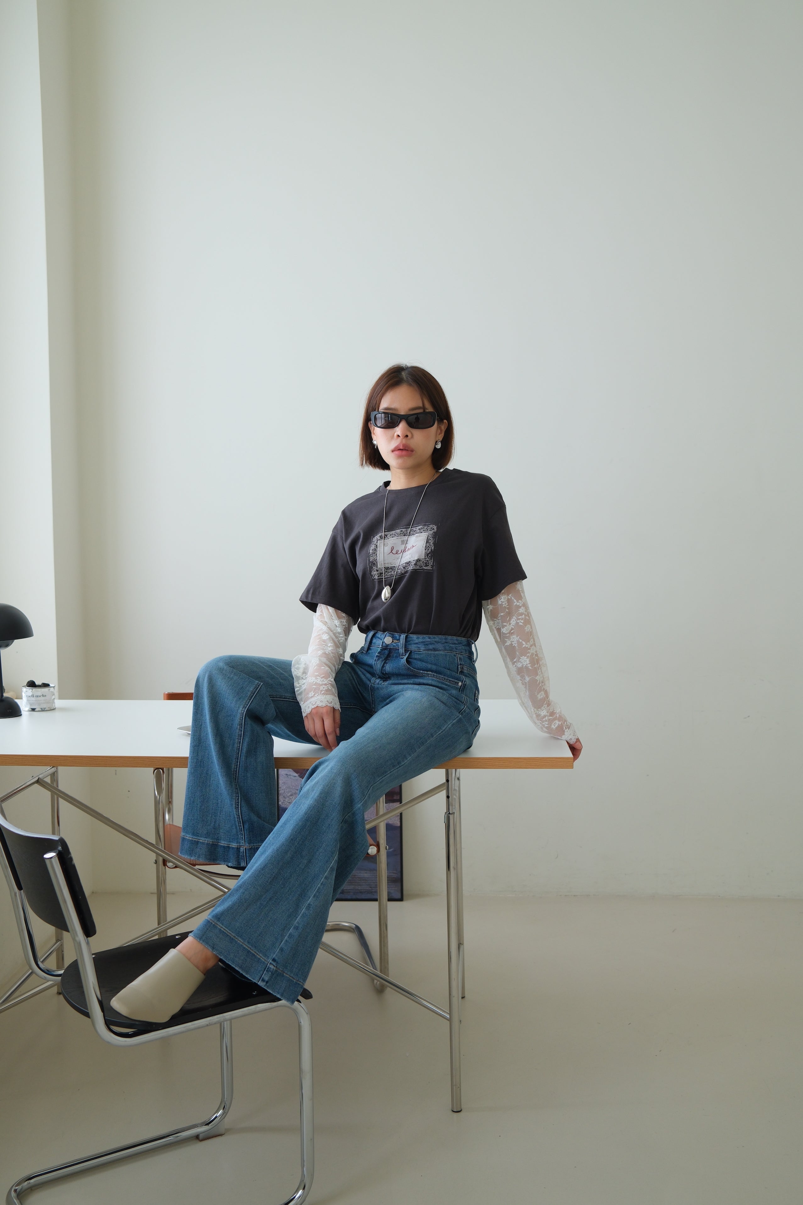 Elois Lace Sleeve Layered Tee