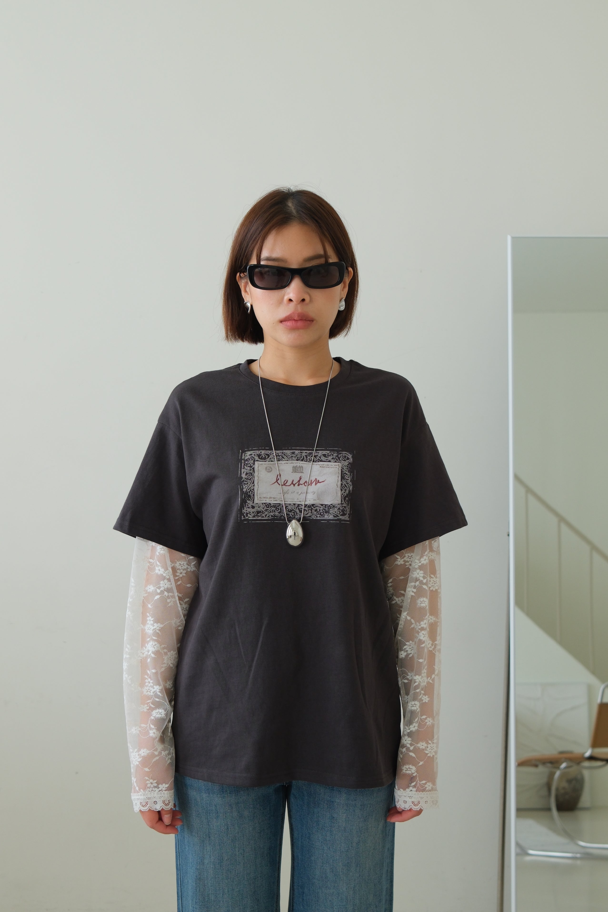 Elois Lace Sleeve Layered Tee