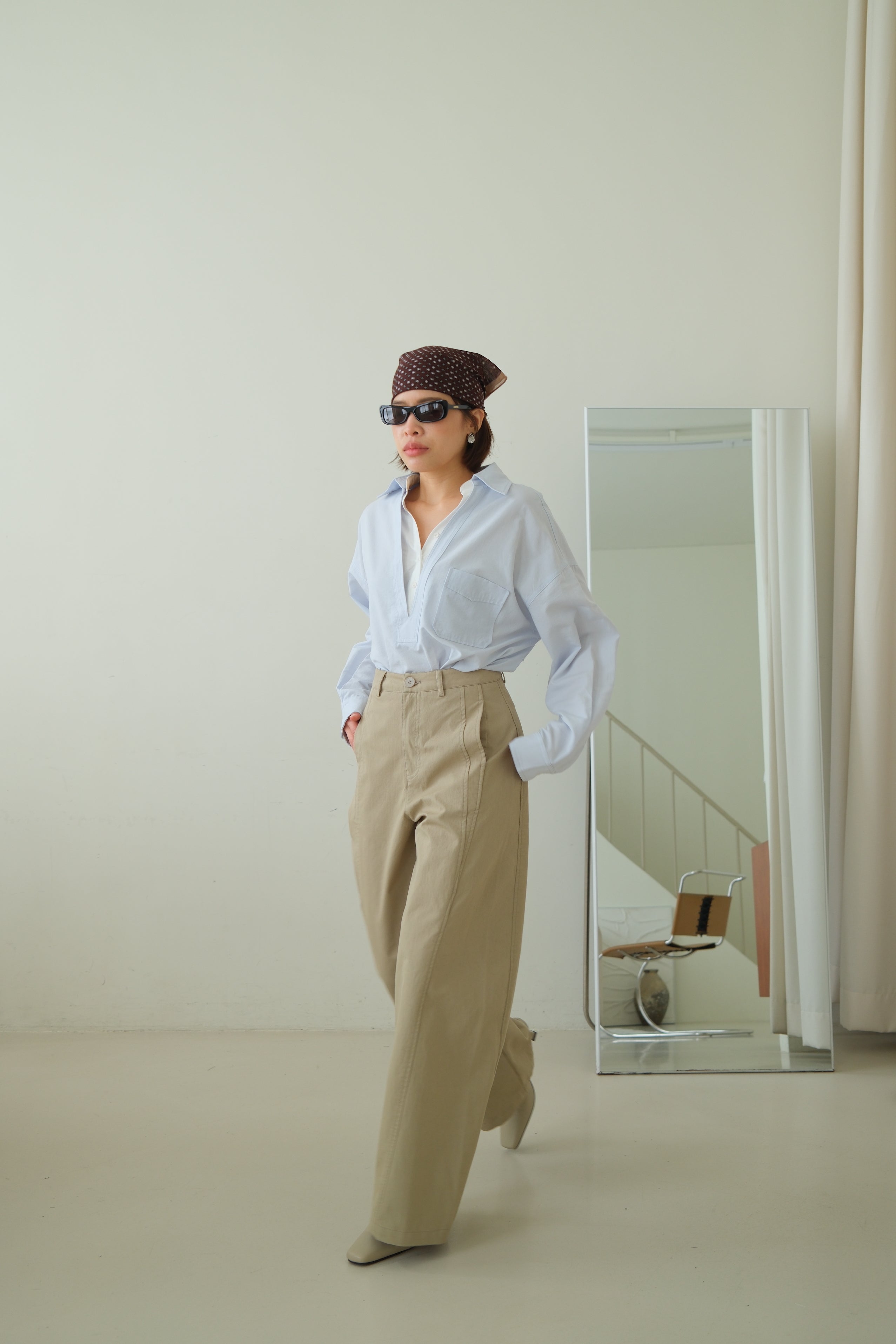 High-Waisted Straight Wide Pants with Pleat Detail
