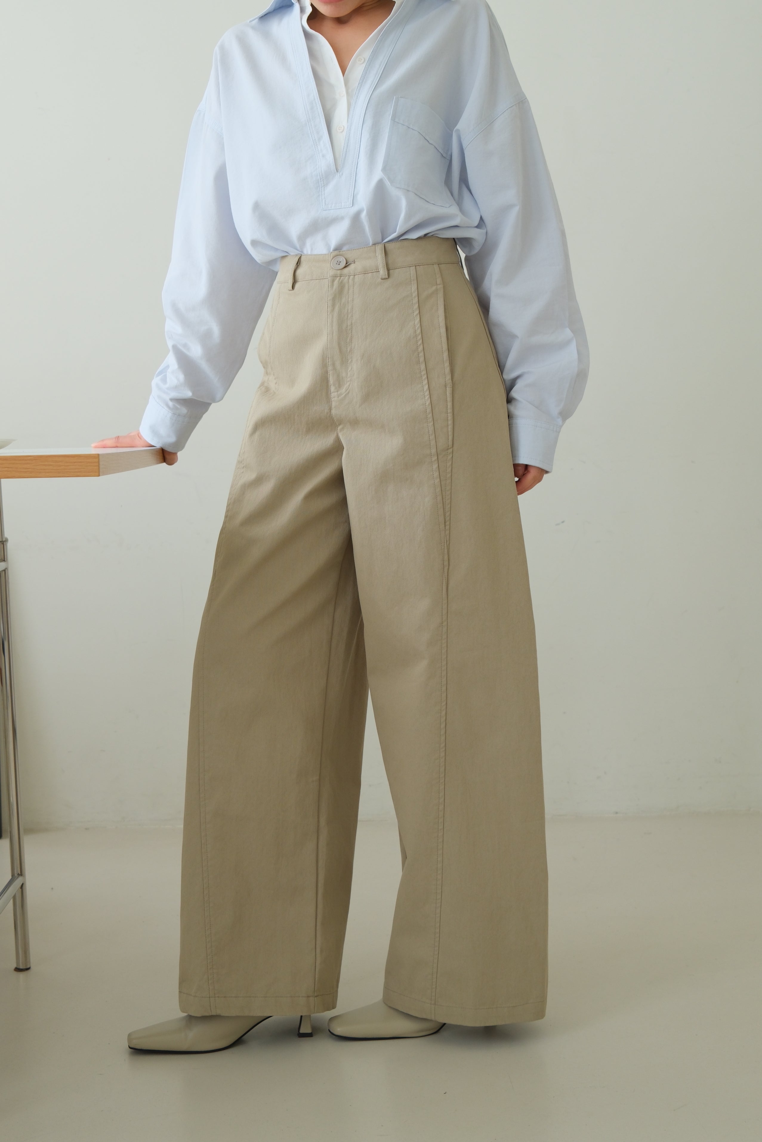 High-Waisted Straight Wide Pants with Pleat Detail