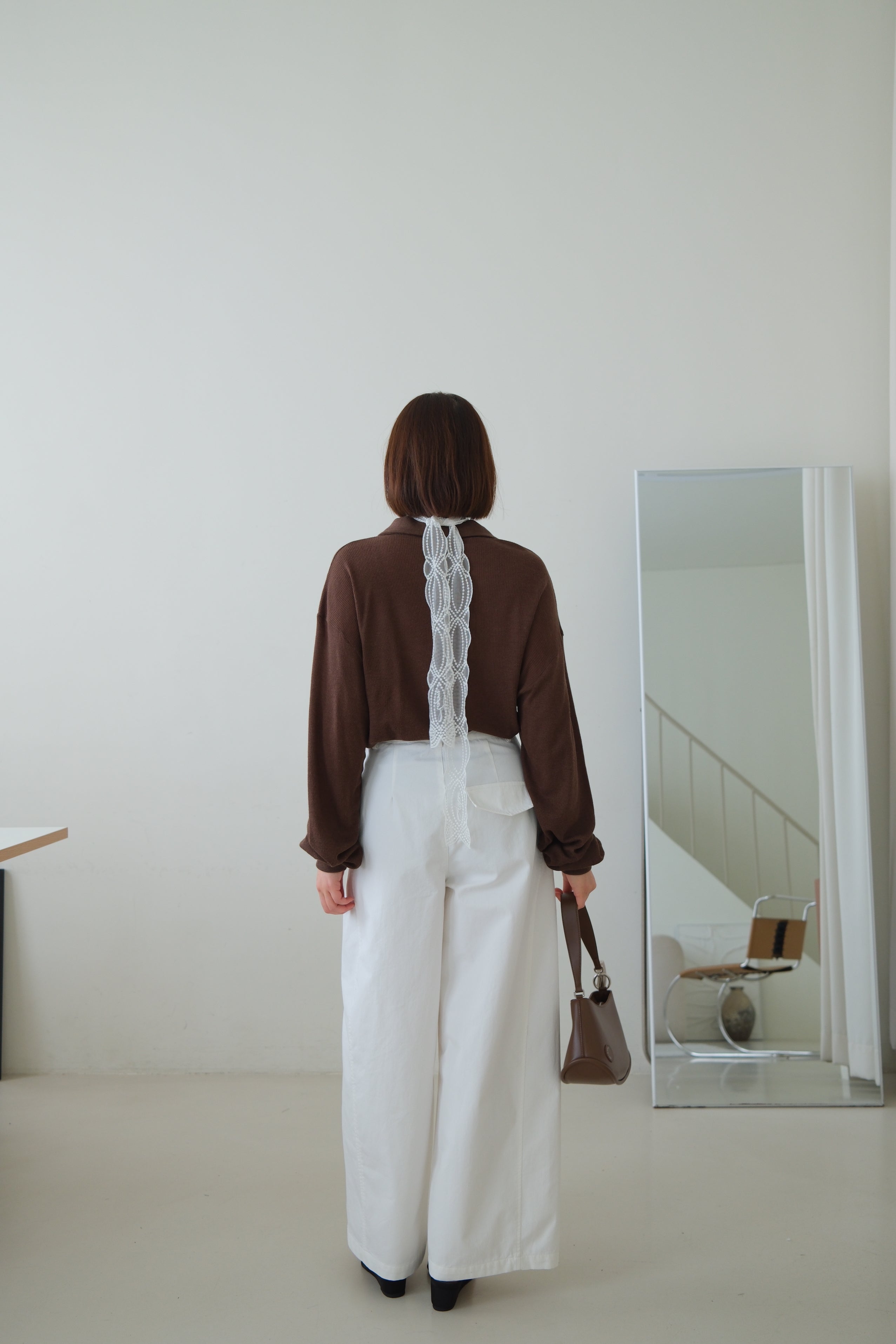 Waffle Knit Polo Long Sleeve Top