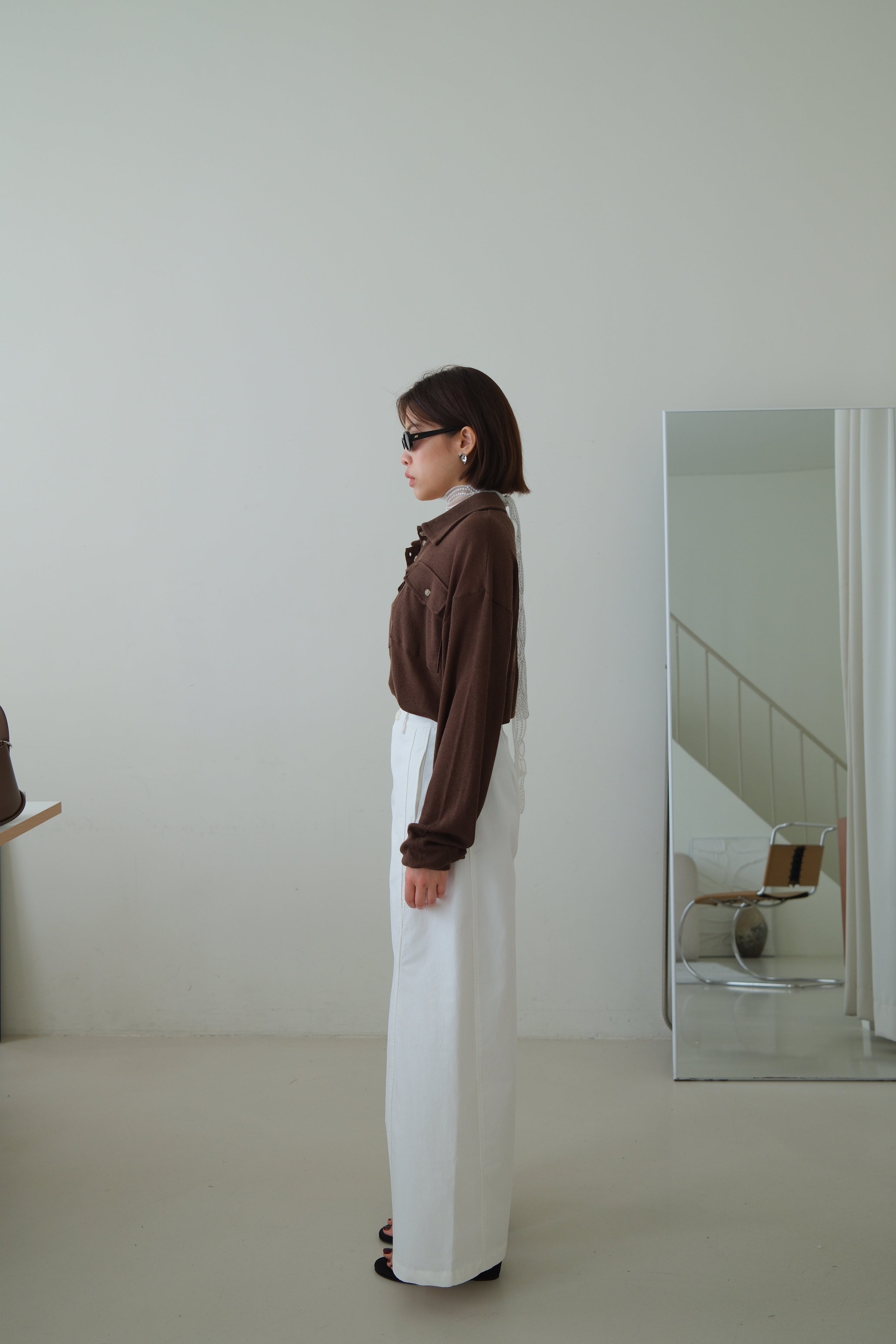 Waffle Knit Polo Long Sleeve Top