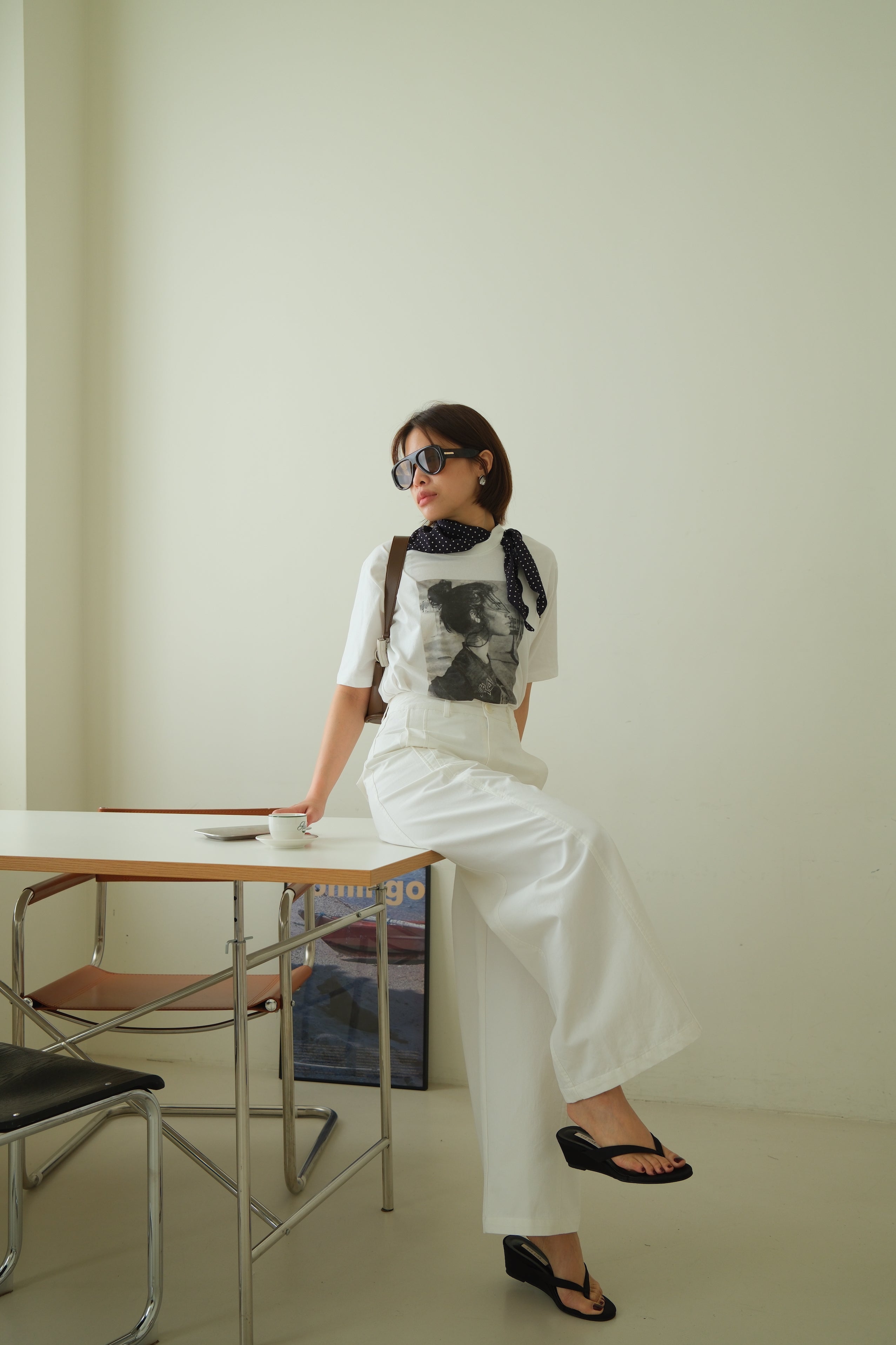 High-Waisted Straight Wide Pants with Pleat Detail