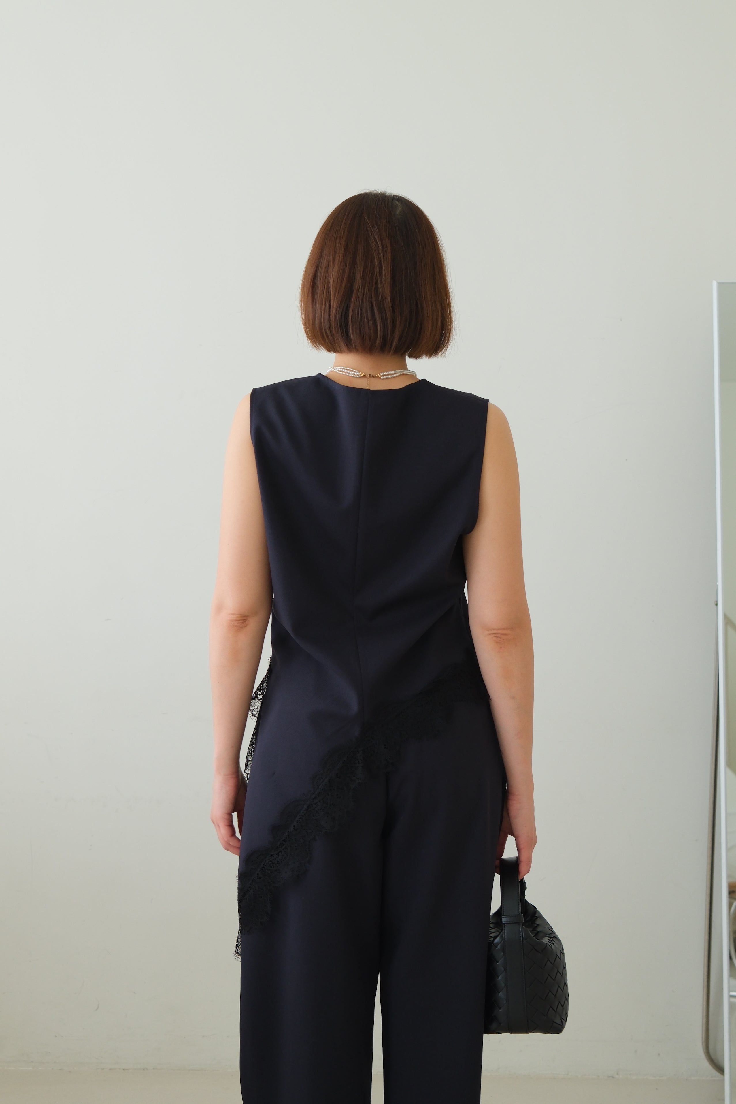 Norm Asymmetric V-Neck Lace Hem Vest