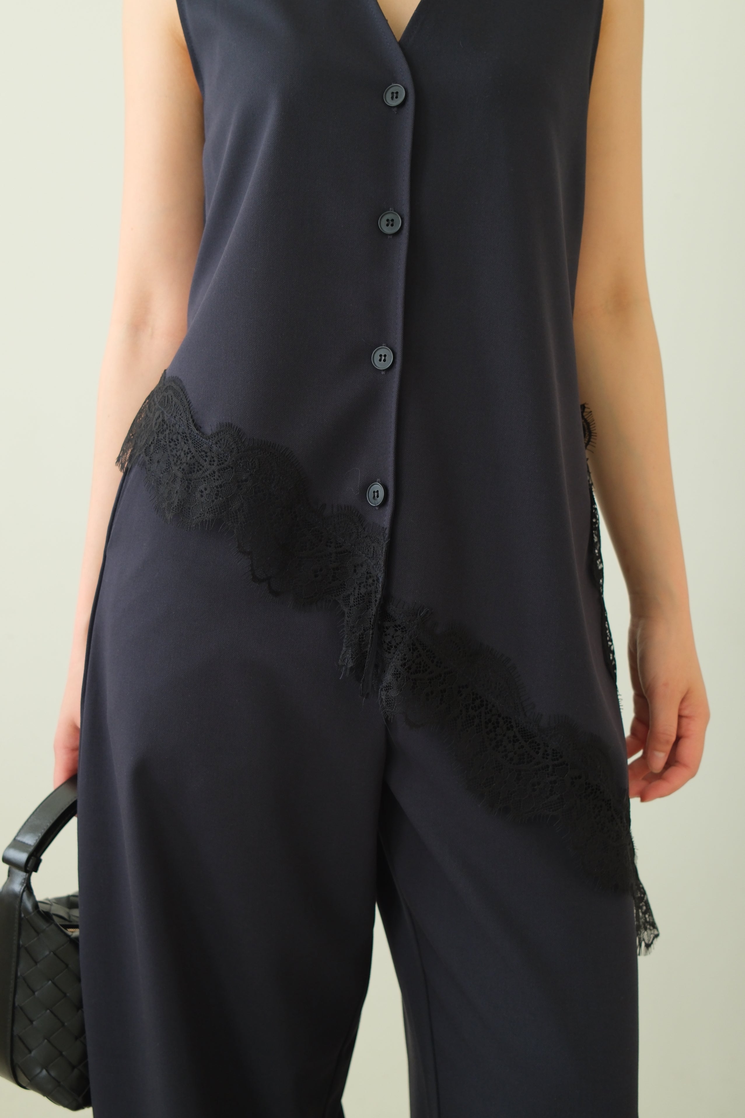 Norm Asymmetric V-Neck Lace Hem Vest
