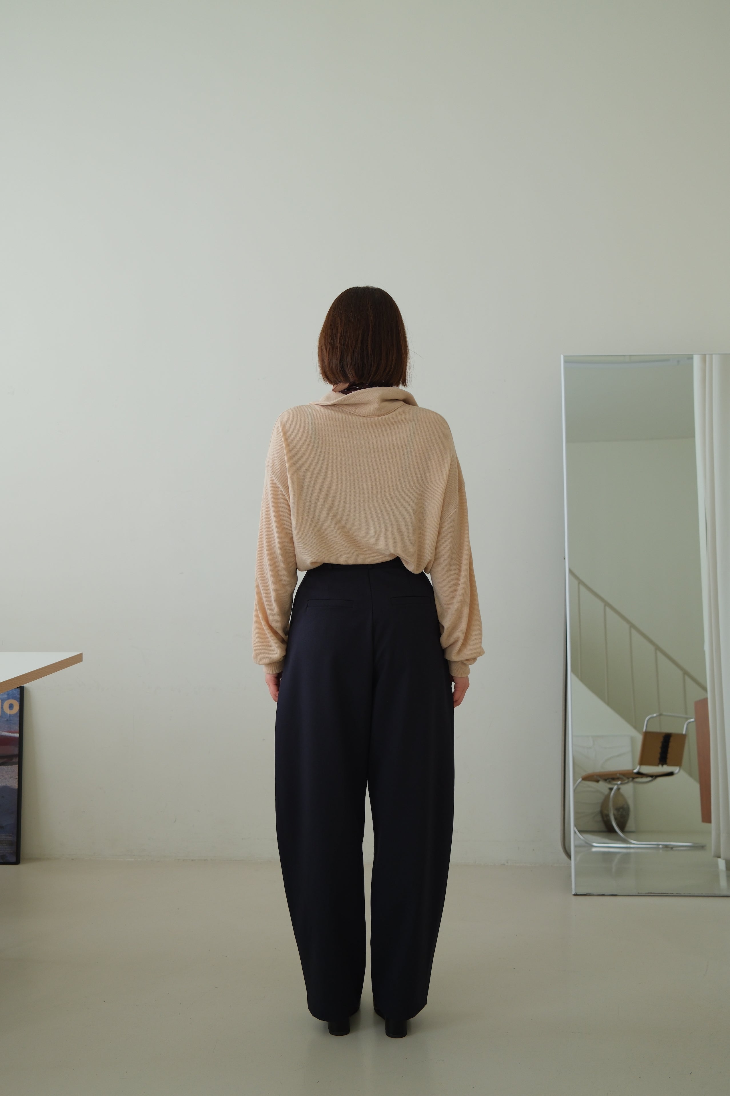 Waffle Knit Polo Long Sleeve Top