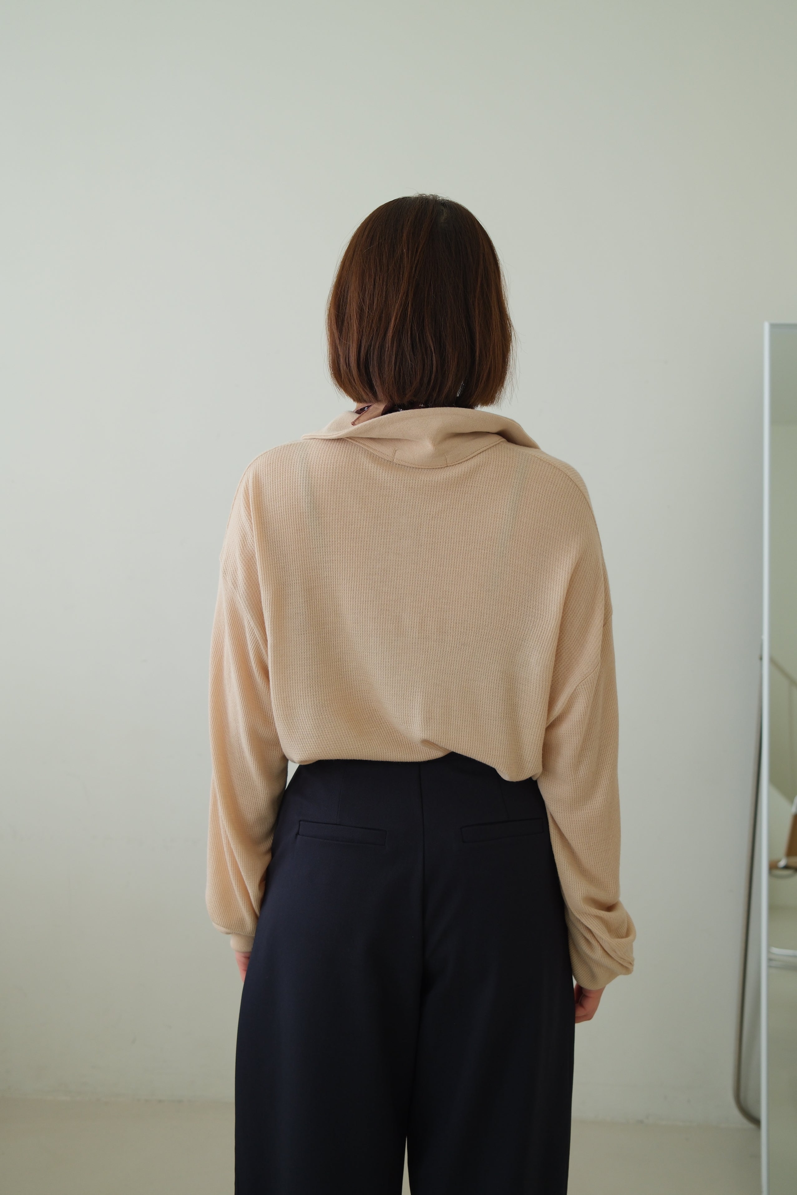 Waffle Knit Polo Long Sleeve Top